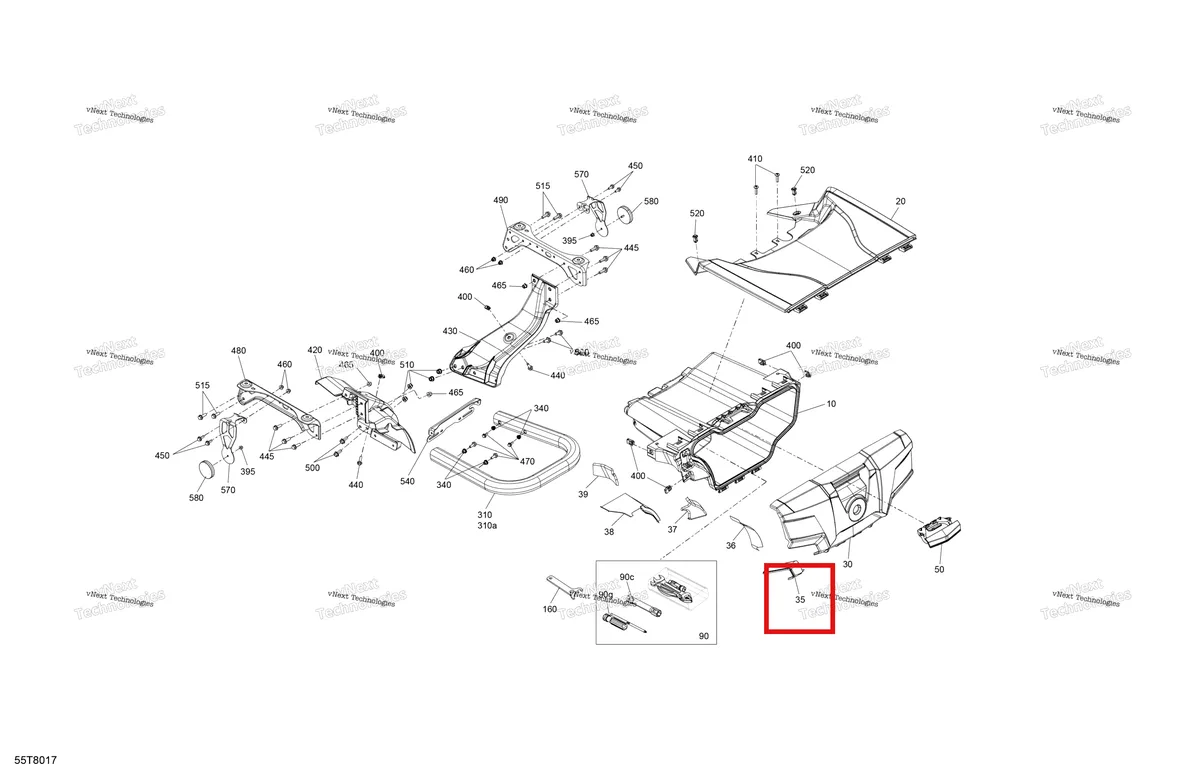Деталь 707002102 на схеме узла 2018 Can-Am OUTLANDER - 4X4 - XTP - 1000R - 5XJA - Timeless Black Metallic Body - Rear Storage Tray