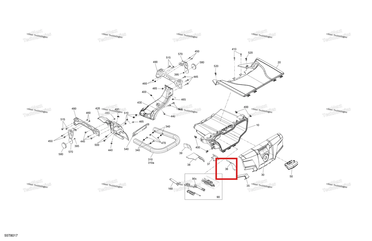 Деталь 707002294 на схеме узла 2018 Can-Am OUTLANDER - 4X4 - XTP - 1000R - 5XJA - Timeless Black Metallic Body - Rear Storage Tray