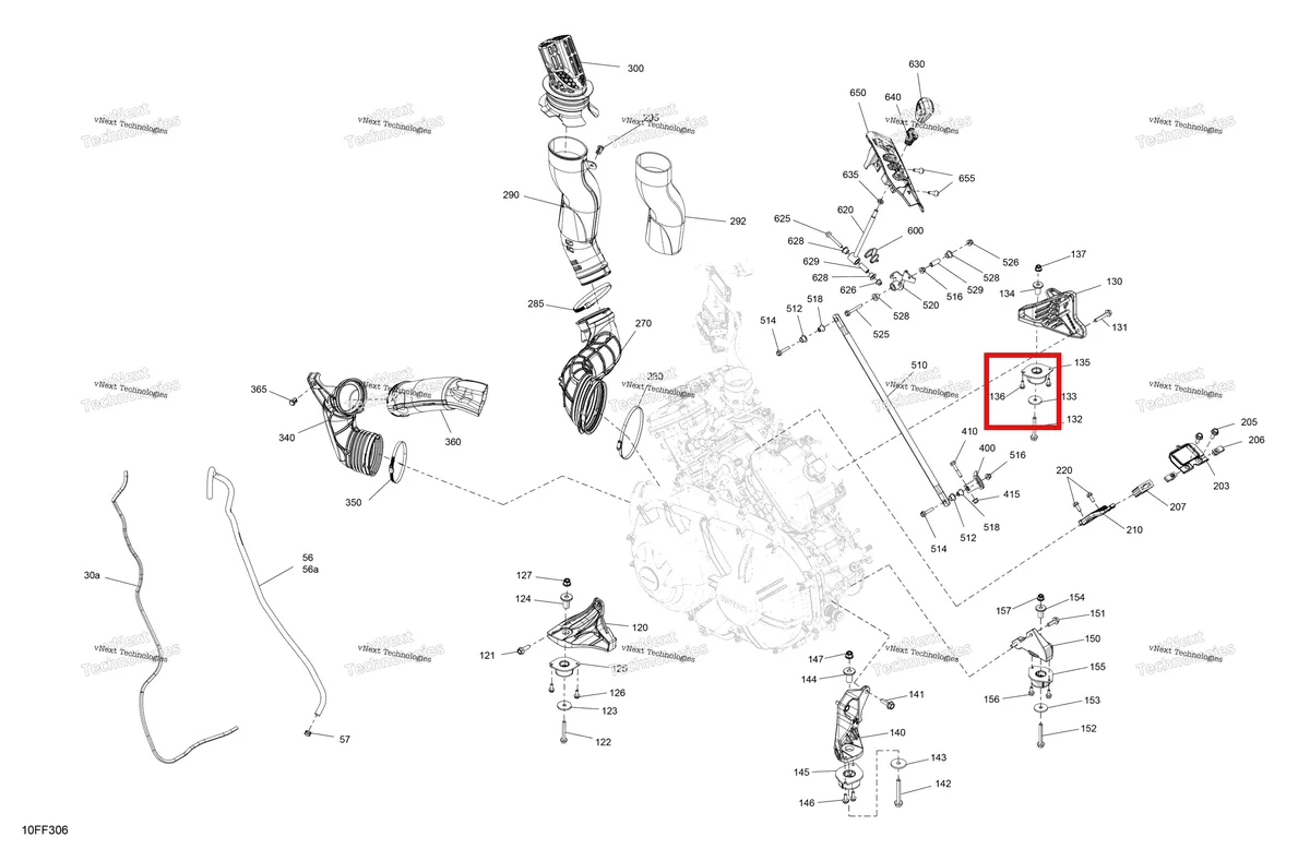 Деталь 707002738 (Вариатор охлаждения воздуховод дюйм Can-Am Outlander 4x4 XT 1000R (2025) (707002738)) на схеме узла 2026 Can-Am OUTLANDER - 4X4 - BACKCOUNTRY - 1000R - 4NTA - CALI - Dark Camo Engine - System