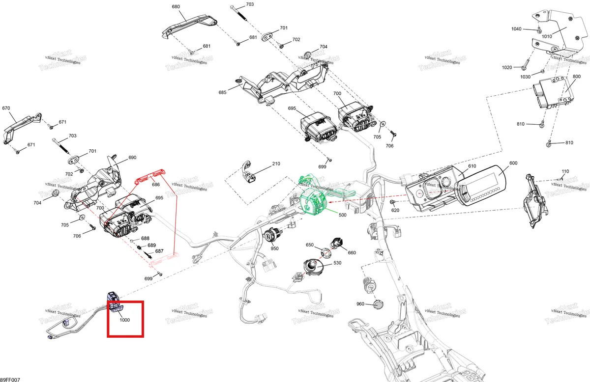 Деталь 707003183 на схеме узла 2026 Can-Am OUTLANDER - 4X4 - DPS - 700 - 1ETB - CALI - Legion Red Electric - Front Section