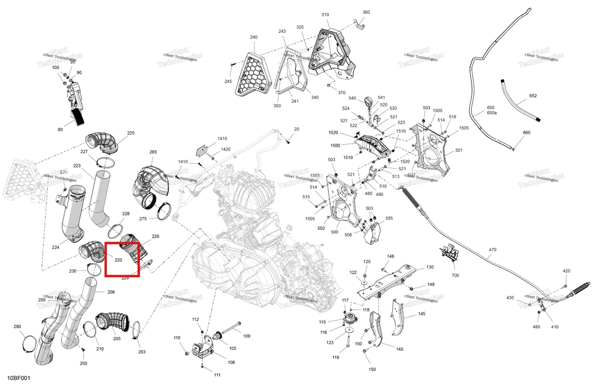 Деталь 707003504 (Accelerator педаль Can-Am Commander 1000R EFI XT (2026) (707003504)) на схеме узла 2026 Can-Am Commander - 1000R EFI - DPS - 6PTB - Compass Green - 60