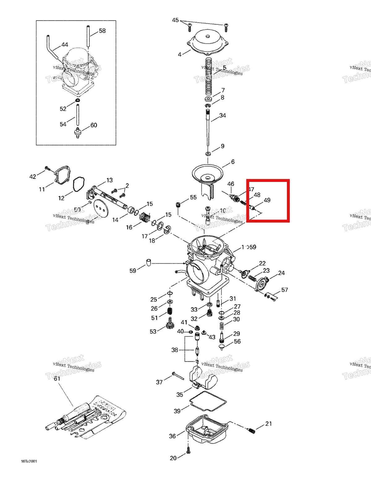 Деталь 707200008 на схеме узла 1999 Can-Am Traxter, 7400/ 7401/7413/7414 Carburetor