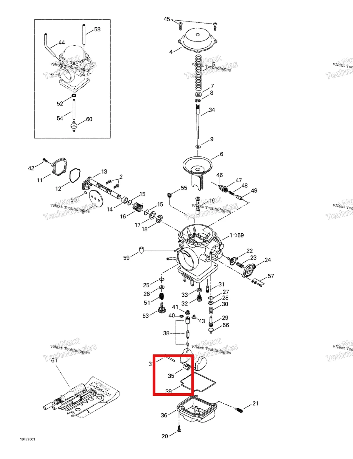 Деталь 707200016 на схеме узла 1999 Can-Am Traxter, 7400/ 7401/7413/7414 Carburetor