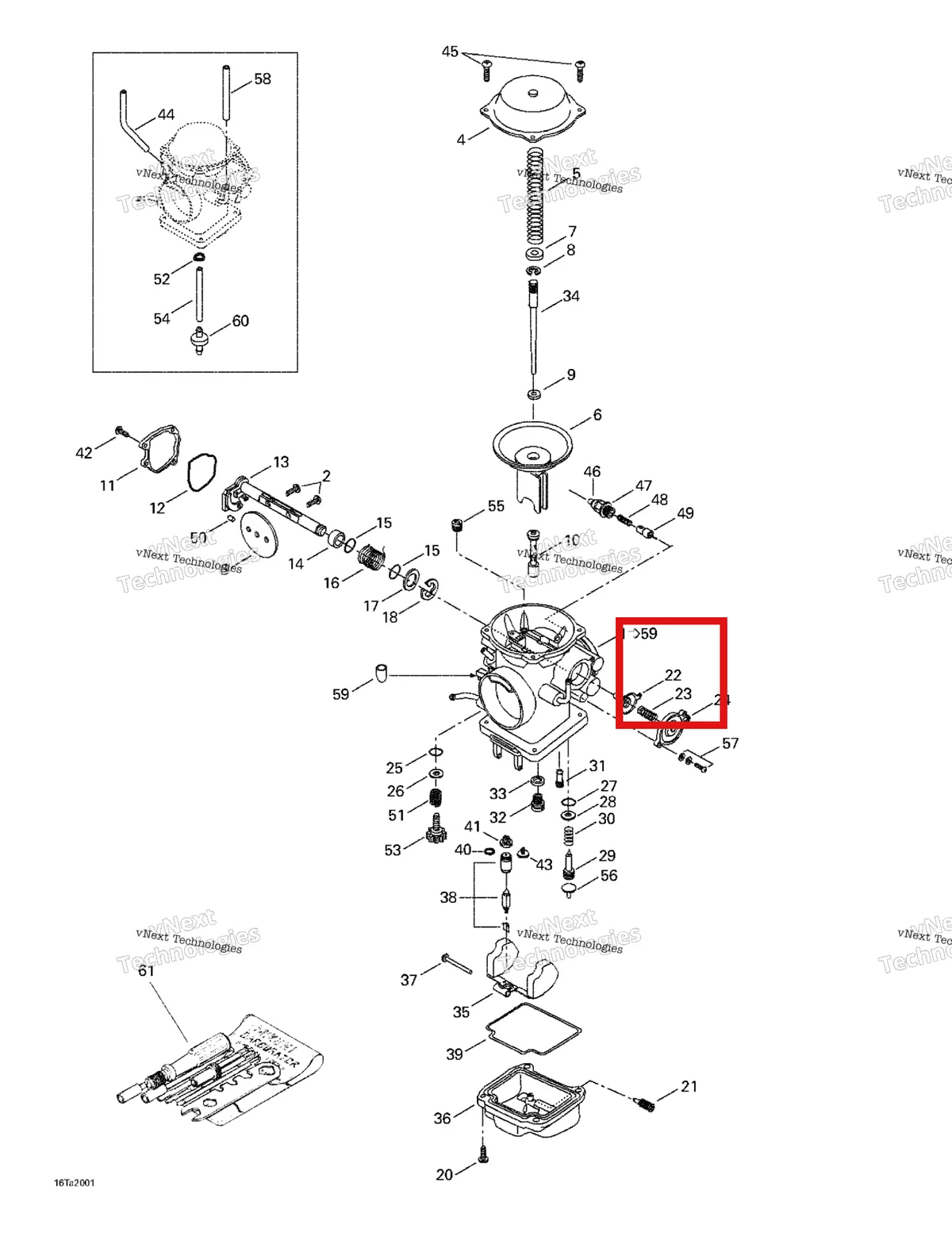 Деталь 707200023 на схеме узла 1999 Can-Am Traxter, 7400/ 7401/7413/7414 Carburetor