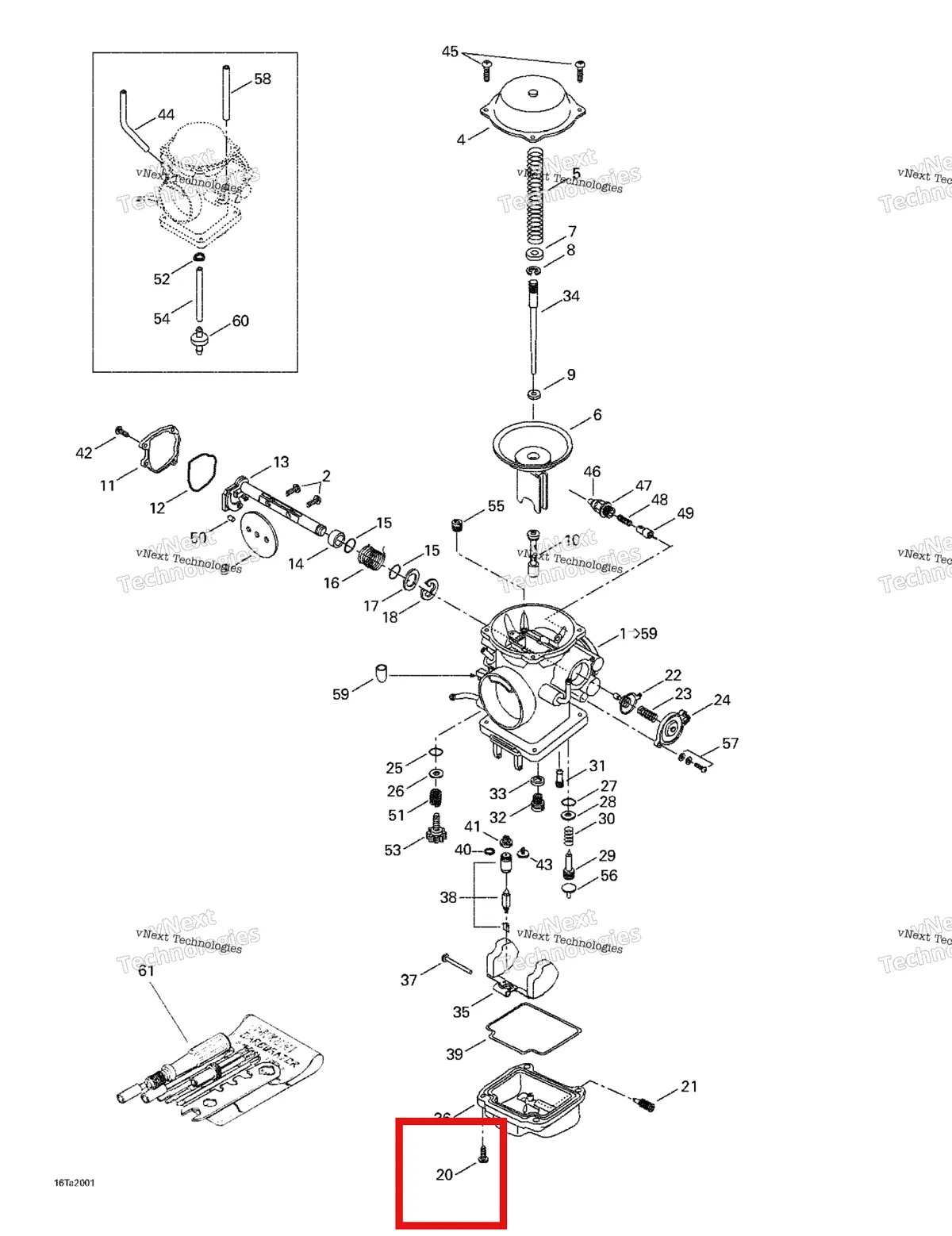 Деталь 707200025 на схеме узла 1999 Can-Am Traxter, 7400/ 7401/7413/7414 Carburetor