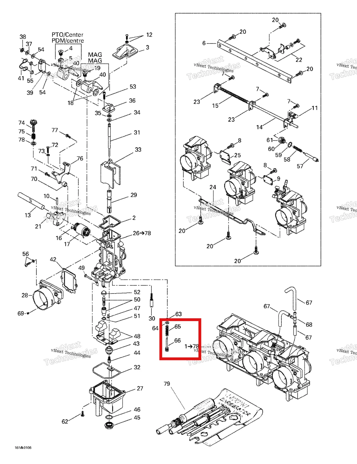Деталь 707200043 на схеме узла 2001 Ski-Doo Grand Touring 800 SE Carburetors