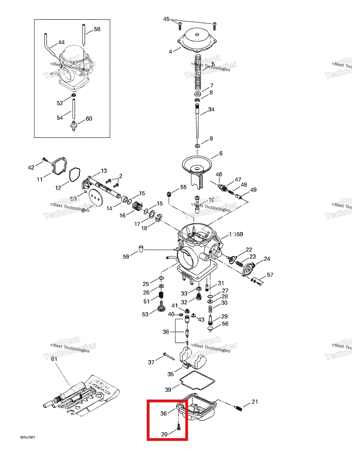 Деталь 707200044 на схеме узла 2000 Can-Am Traxter, 7400/7401 Carburetor
