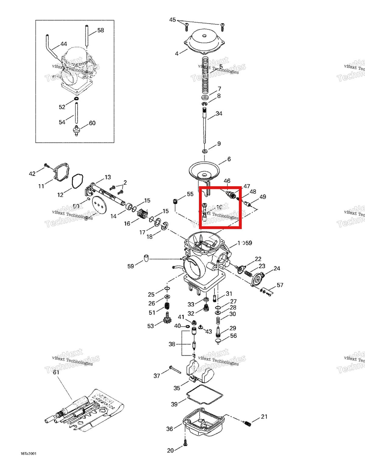 Деталь 707200047 на схеме узла 1999 Can-Am Traxter, 7400/ 7401/7413/7414 Carburetor