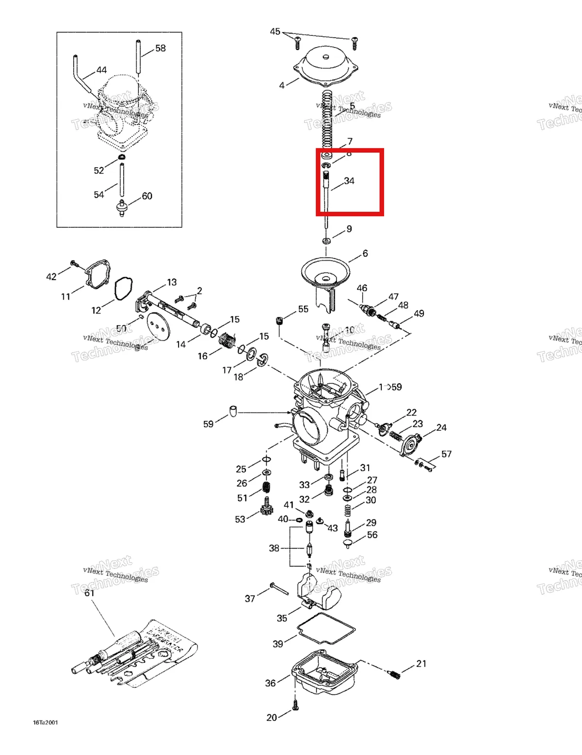 Деталь 707200048 на схеме узла 1999 Can-Am Traxter, 7400/ 7401/7413/7414 Carburetor