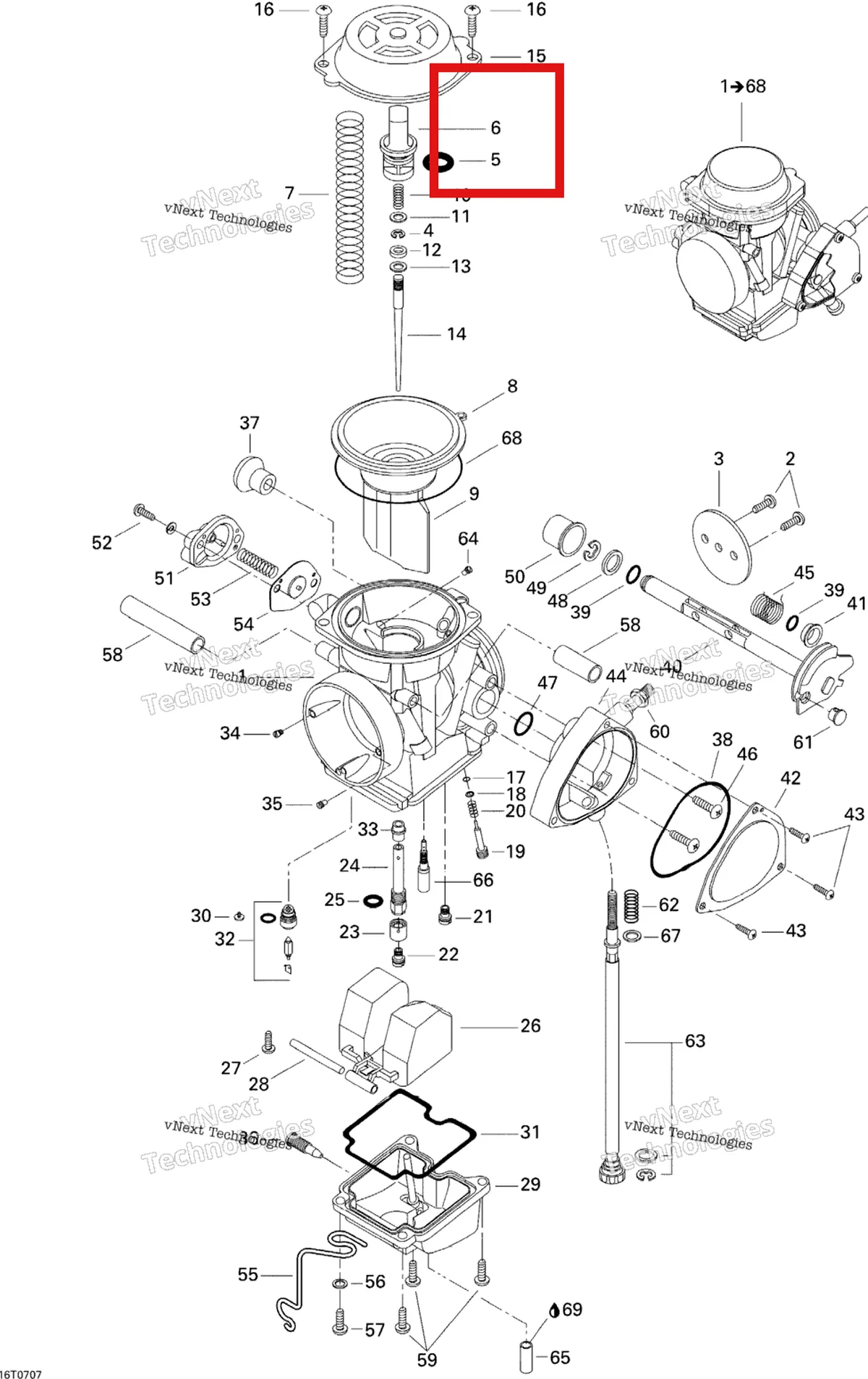 Деталь 707200067 на схеме узла 2007 Can-Am DS 650 X Carburetor