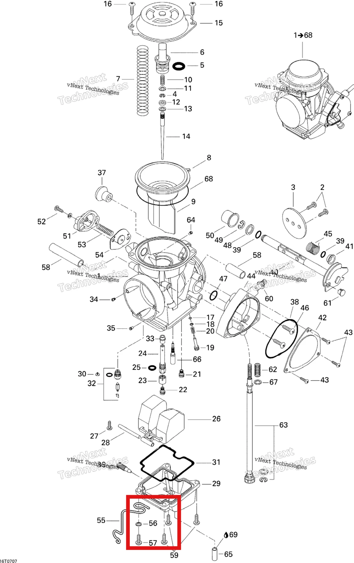 Деталь 707200101 на схеме узла 2007 Can-Am DS 650 X Carburetor