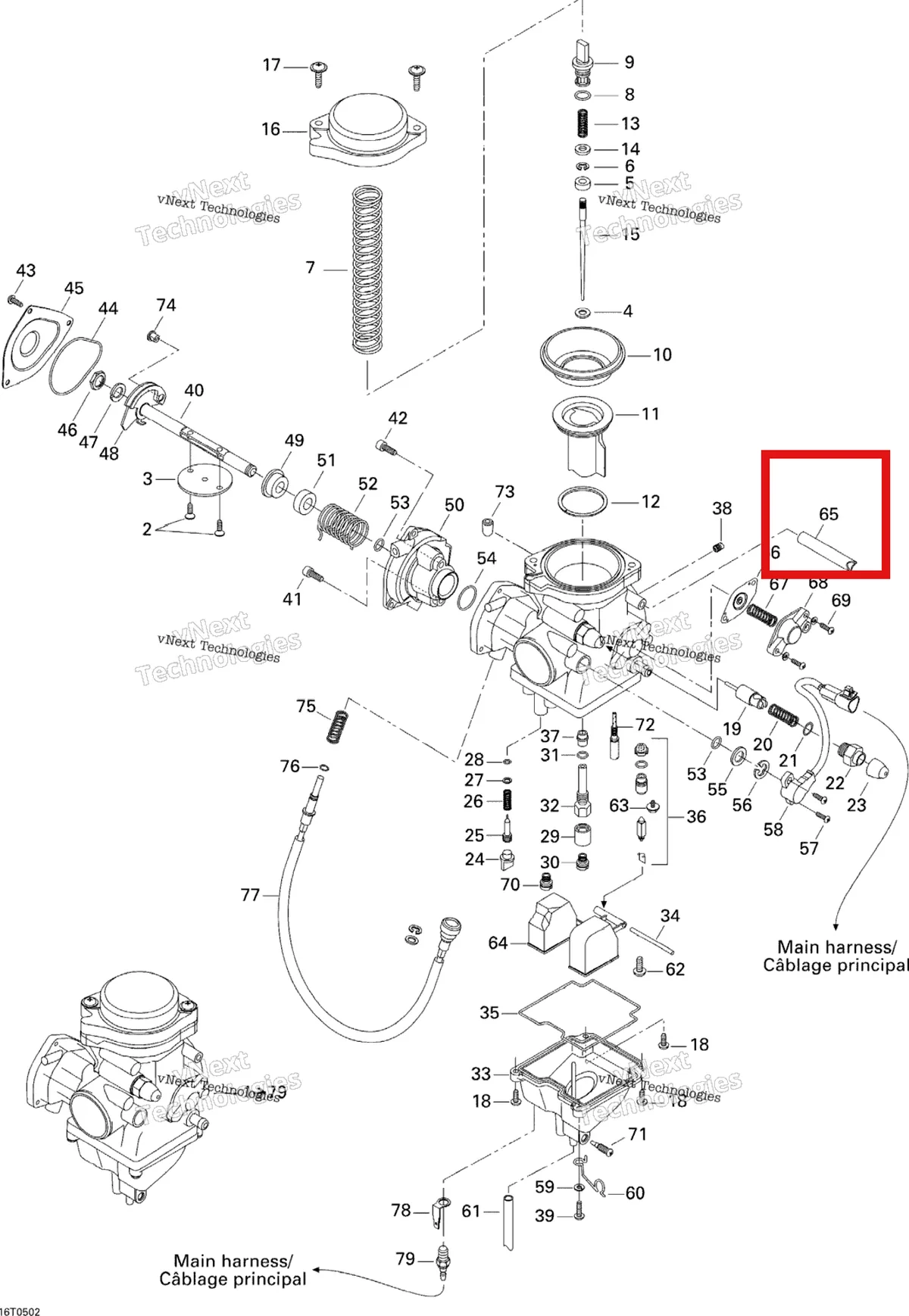 Деталь 707200104 на схеме узла 2005 Can-Am Traxter 5 Speed Carburetor