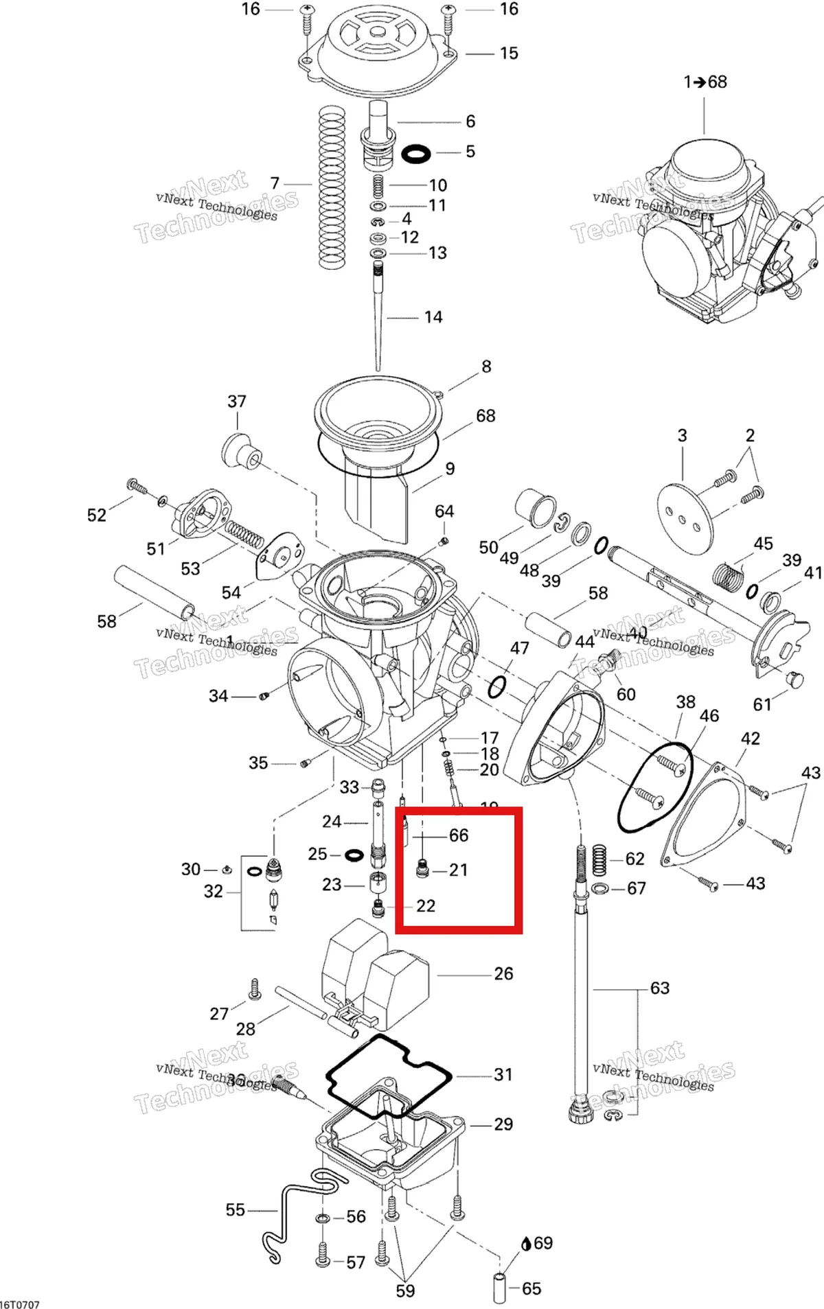 Деталь 707200108 на схеме узла 2007 Can-Am DS 650 X Carburetor