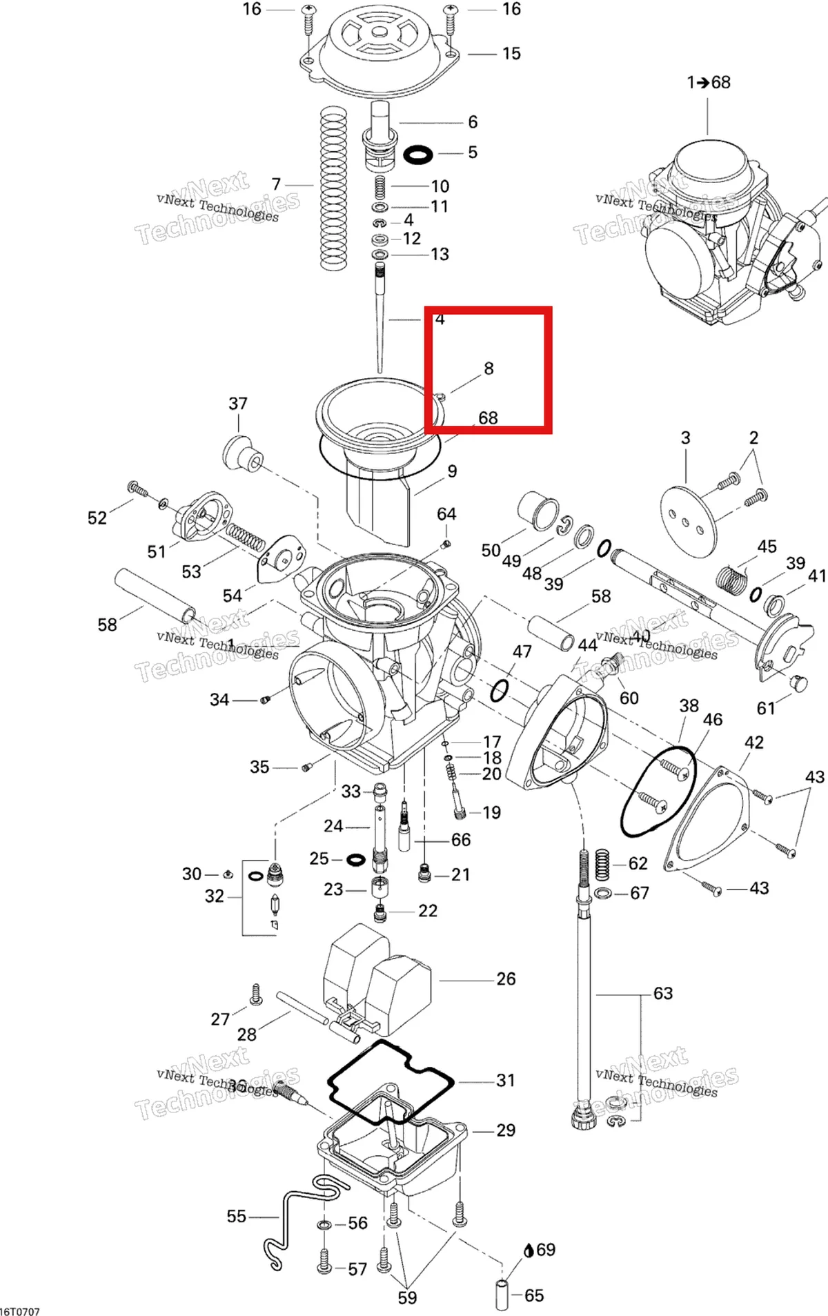 Деталь 707200113 на схеме узла 2007 Can-Am DS 650 X Carburetor