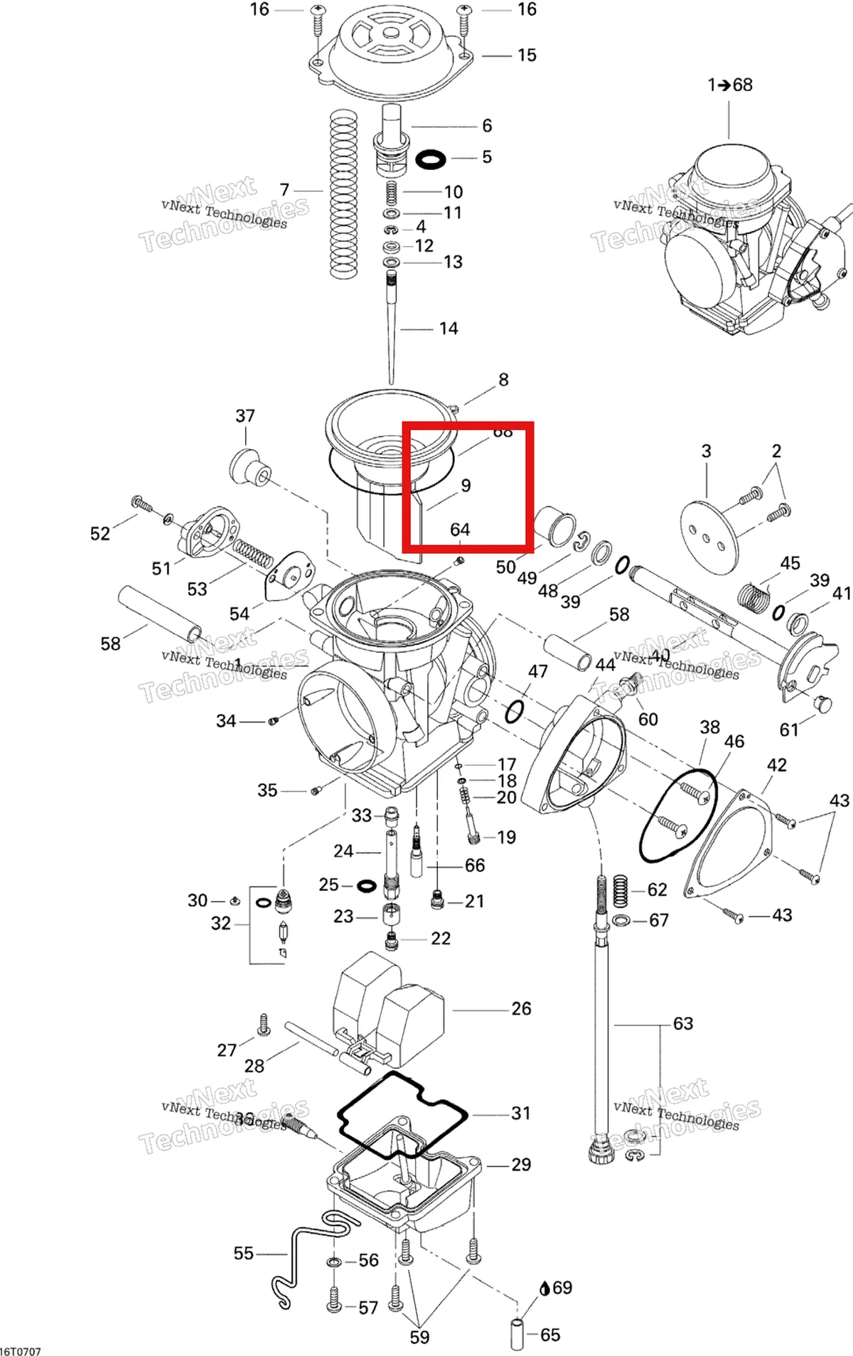 Деталь 707200114 на схеме узла 2007 Can-Am DS 650 X Carburetor