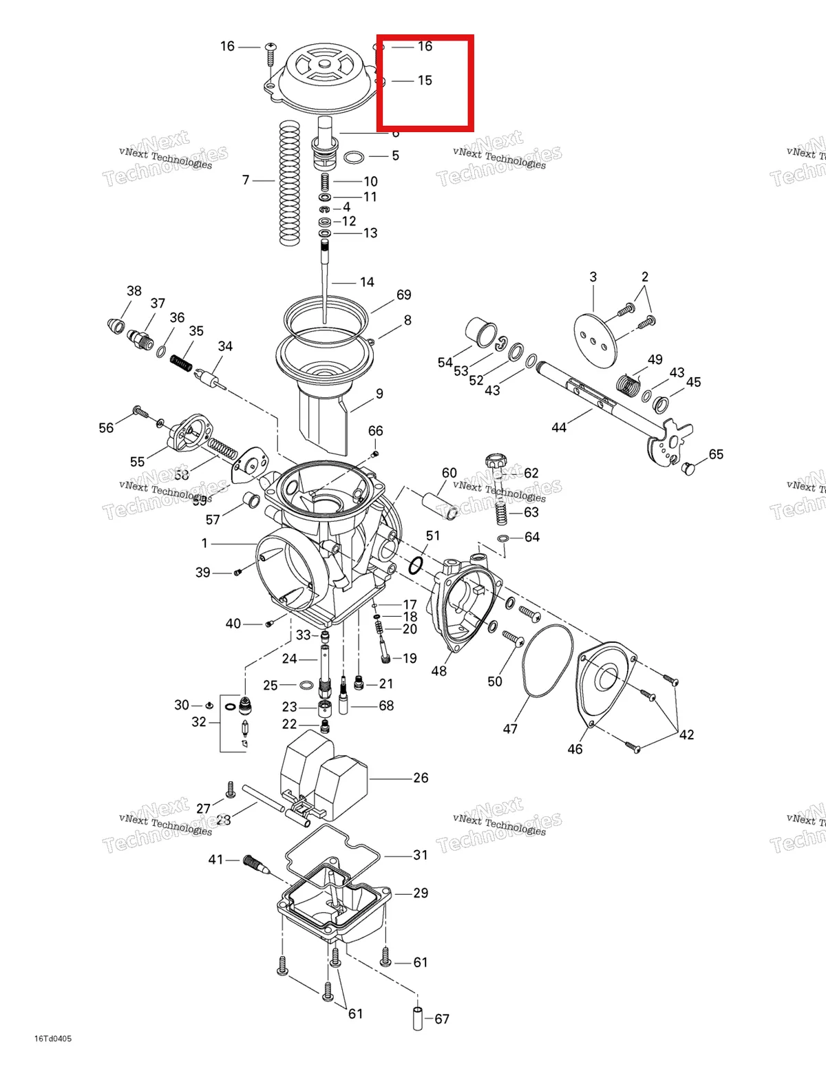 Деталь 707200116 на схеме узла 2004 Can-Am Quest STD Carburetor