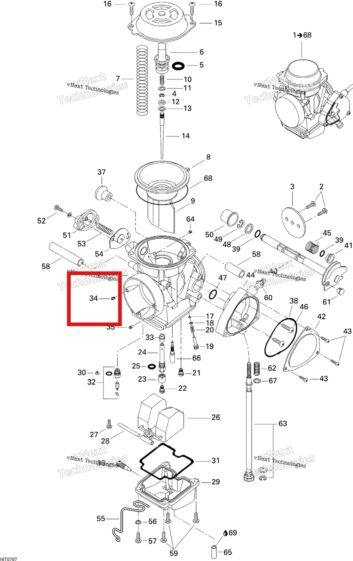 Деталь 707200122 на схеме узла 2007 Can-Am DS 650 X Carburetor
