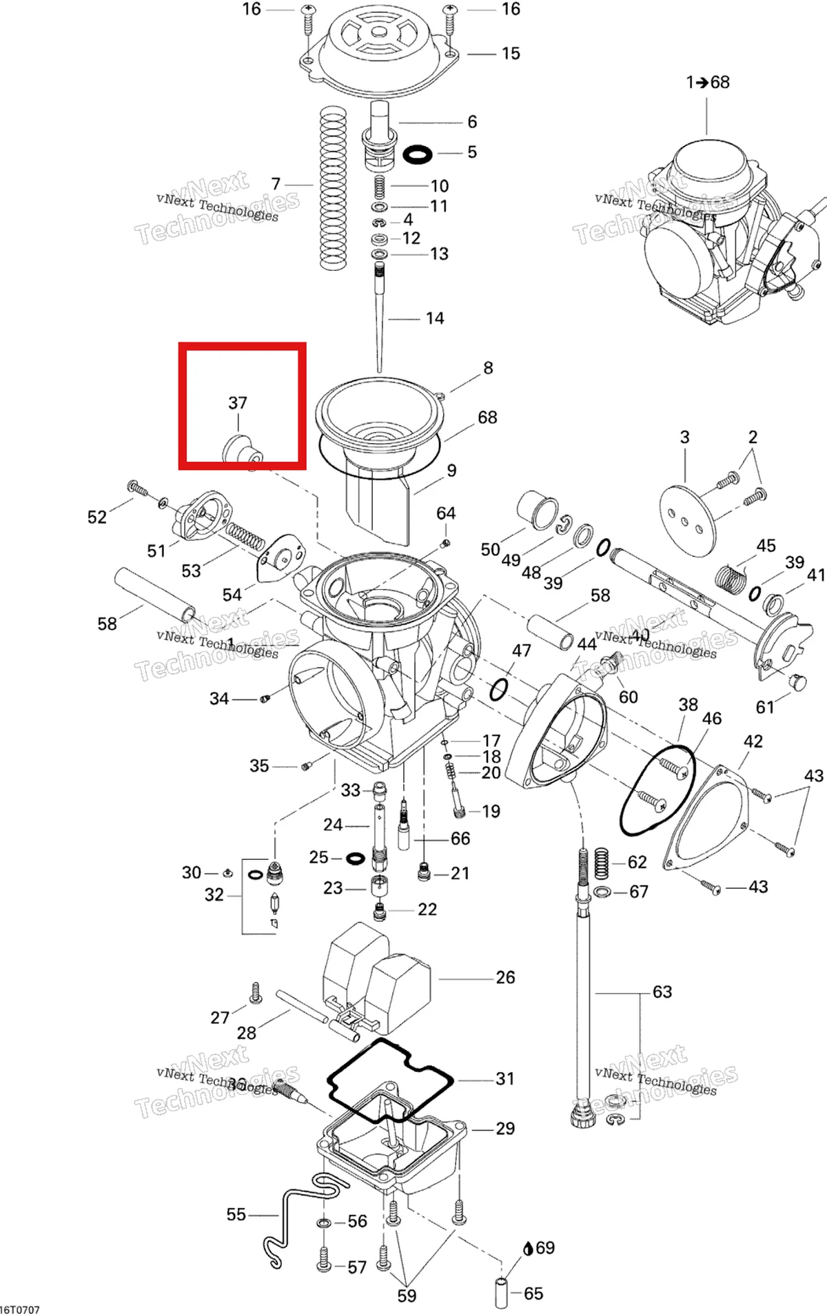 Деталь 707200124 на схеме узла 2007 Can-Am DS 650 X Carburetor