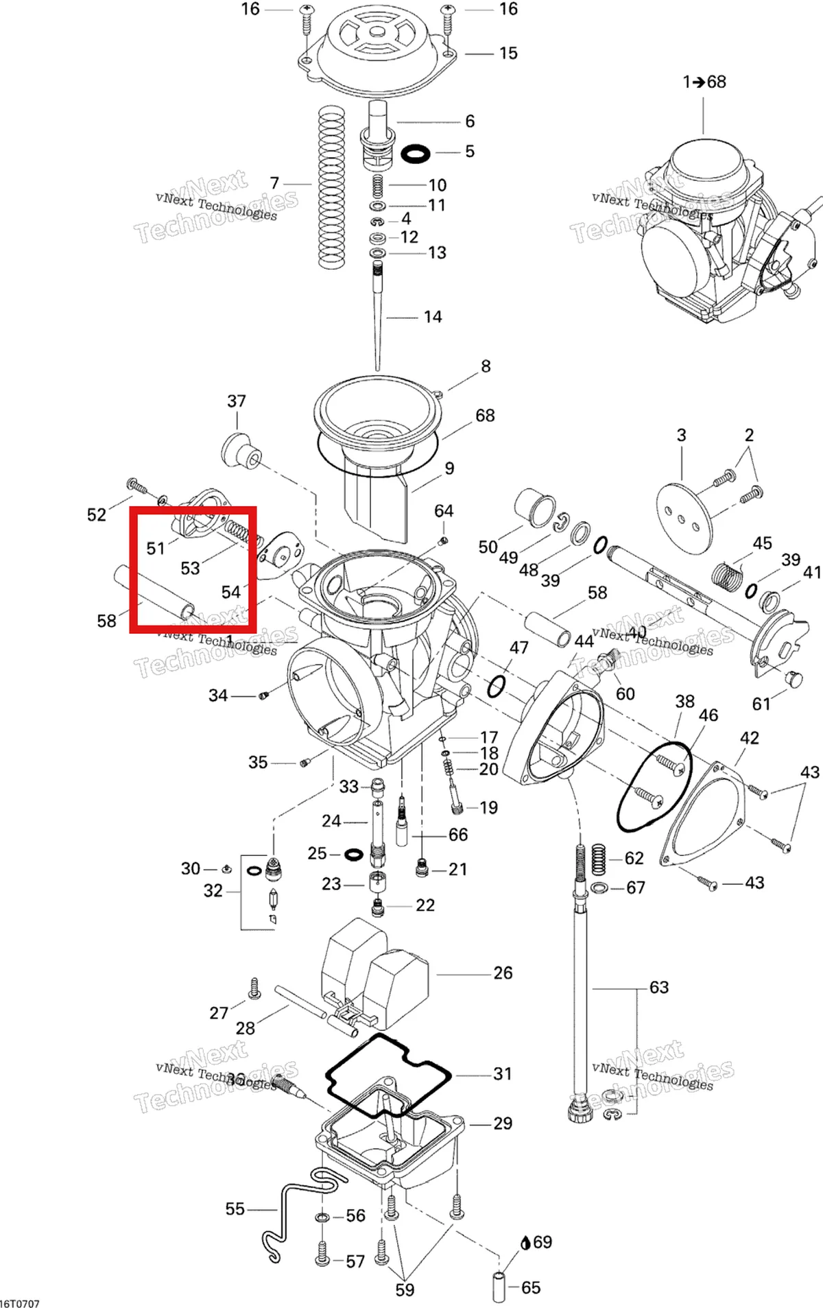 Деталь 707200129 на схеме узла 2007 Can-Am DS 650 X Carburetor