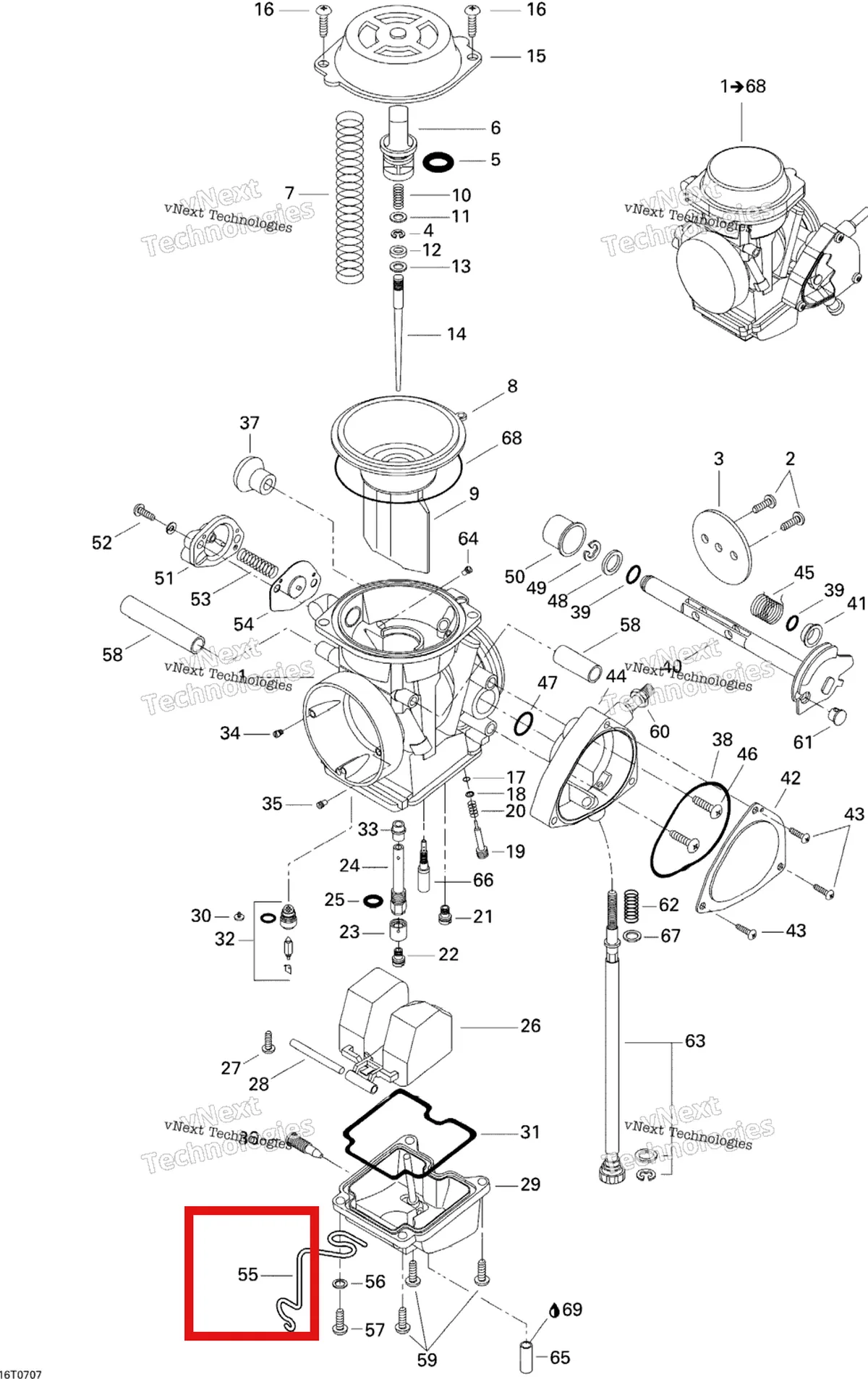 Деталь 707200130 на схеме узла 2007 Can-Am DS 650 X Carburetor