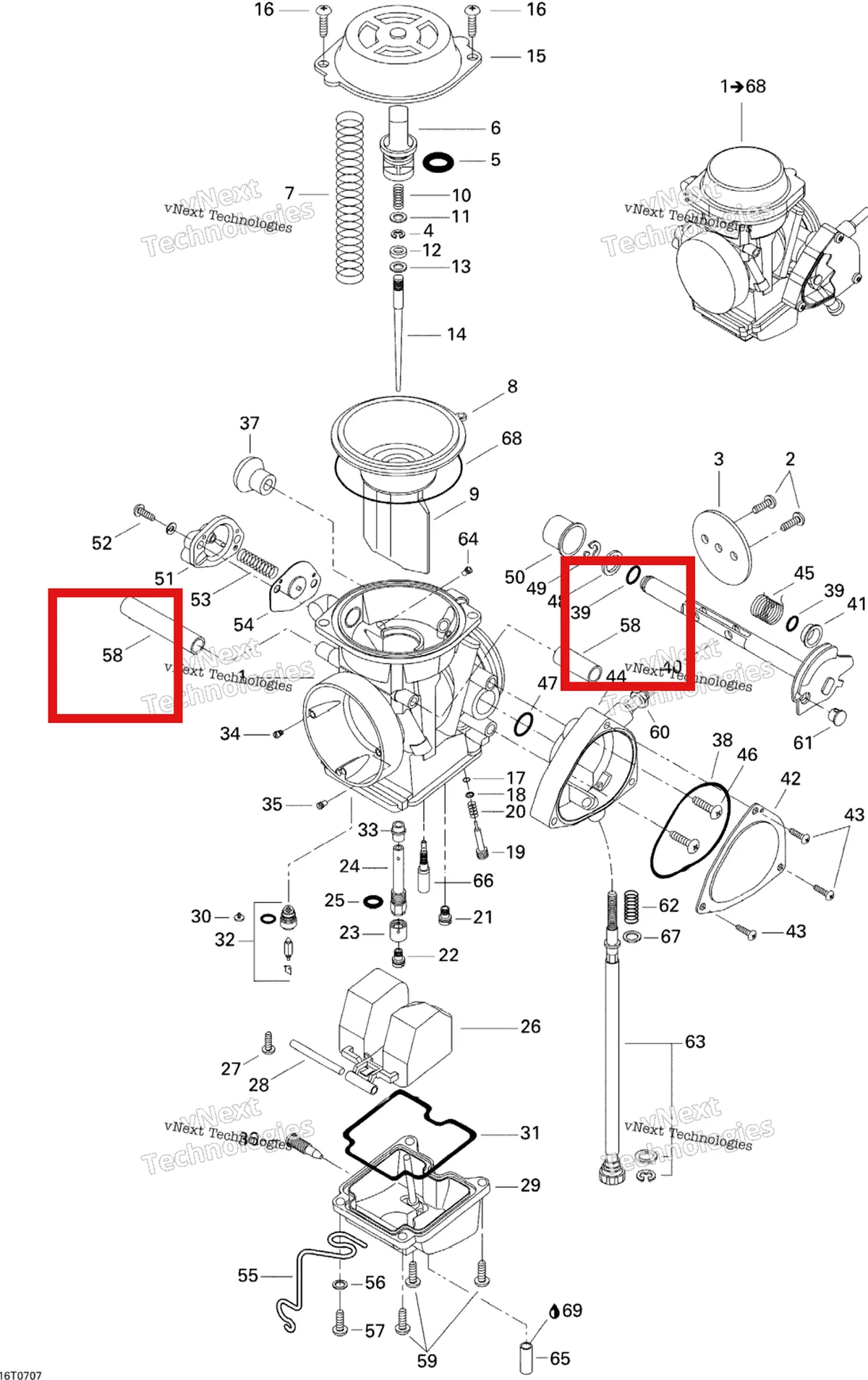 Деталь 707200131 на схеме узла 2007 Can-Am DS 650 X Carburetor