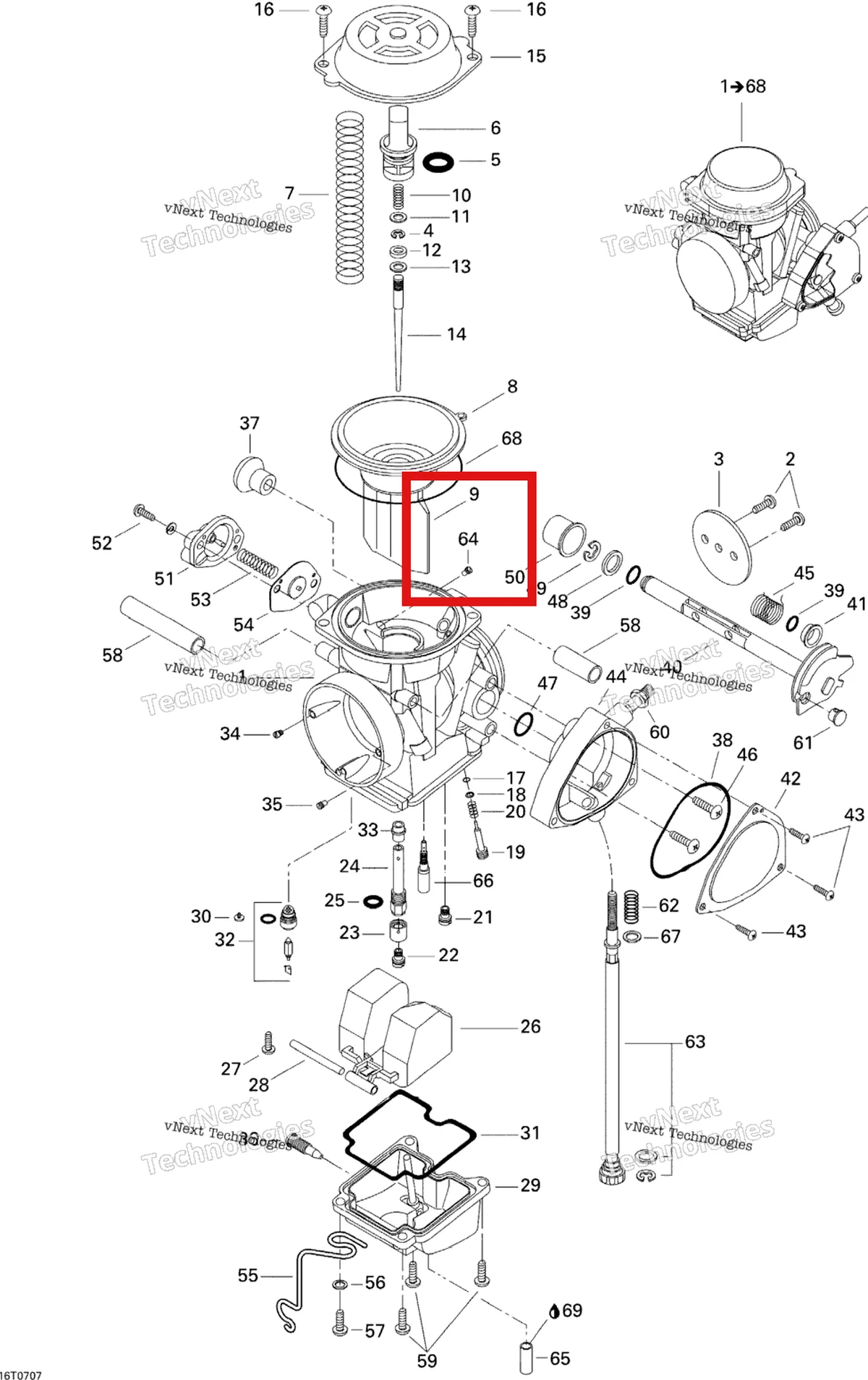 Деталь 707200134 на схеме узла 2007 Can-Am DS 650 X Carburetor