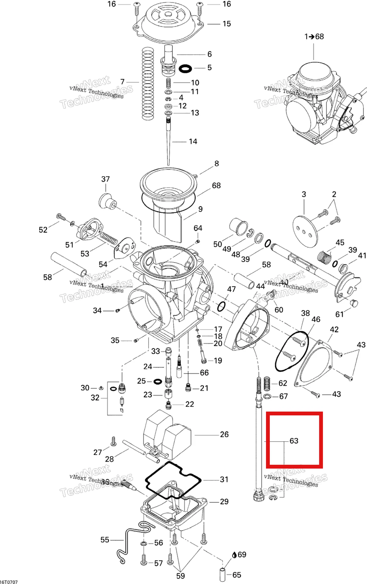 Деталь 707200140 на схеме узла 2007 Can-Am DS 650 X Carburetor
