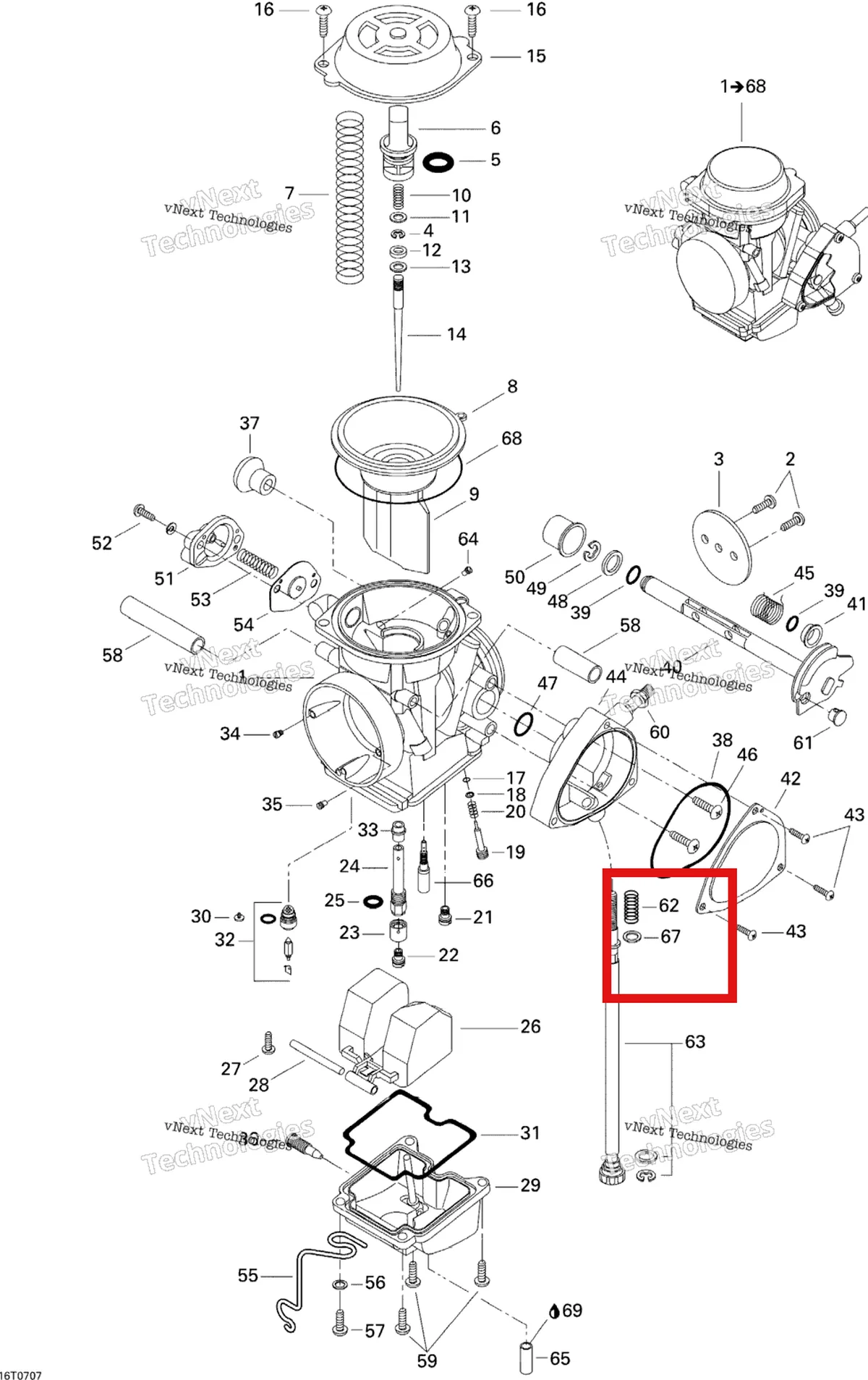 Деталь 707200141 на схеме узла 2007 Can-Am DS 650 X Carburetor