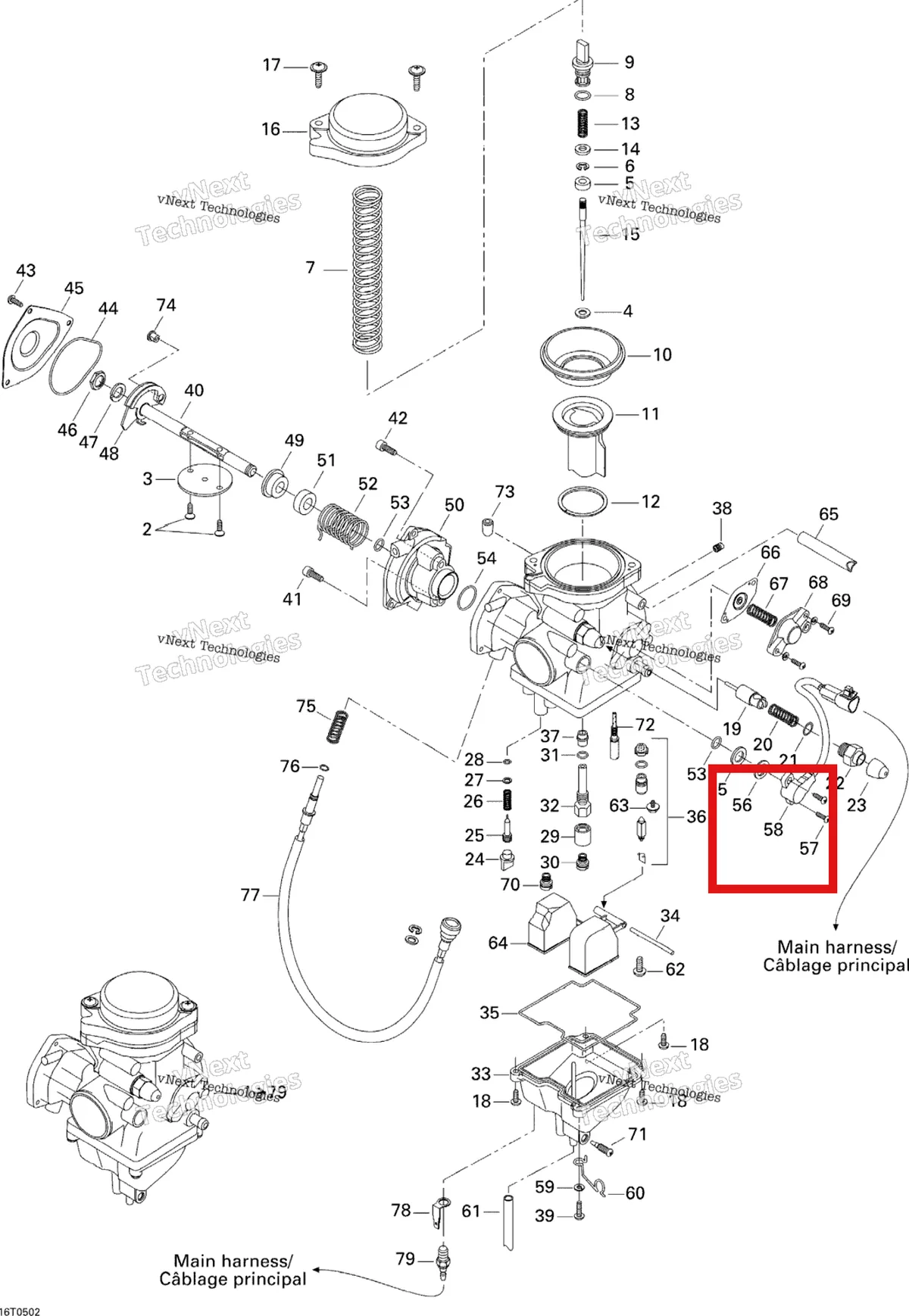 Деталь 707200156 на схеме узла 2005 Can-Am Traxter 5 Speed Carburetor