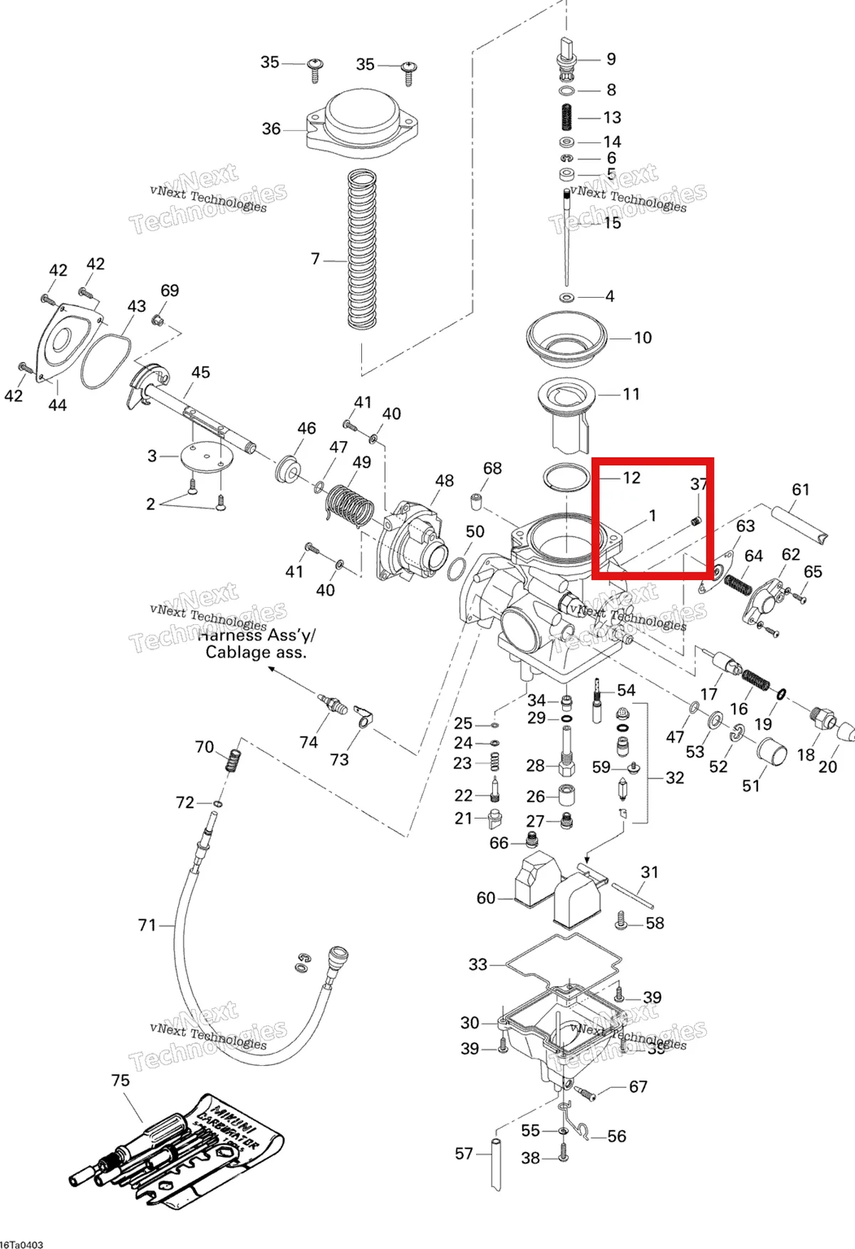 Деталь 707200157 на схеме узла 2004 Can-Am Traxter XL Carburetor