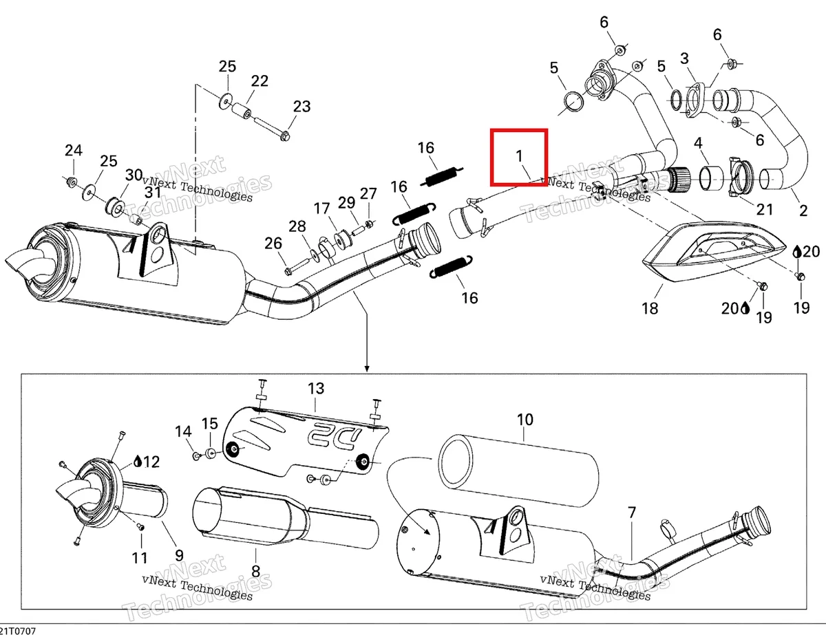 Деталь 707600019 на схеме узла 2007 Can-Am DS 650 X Exhaust System