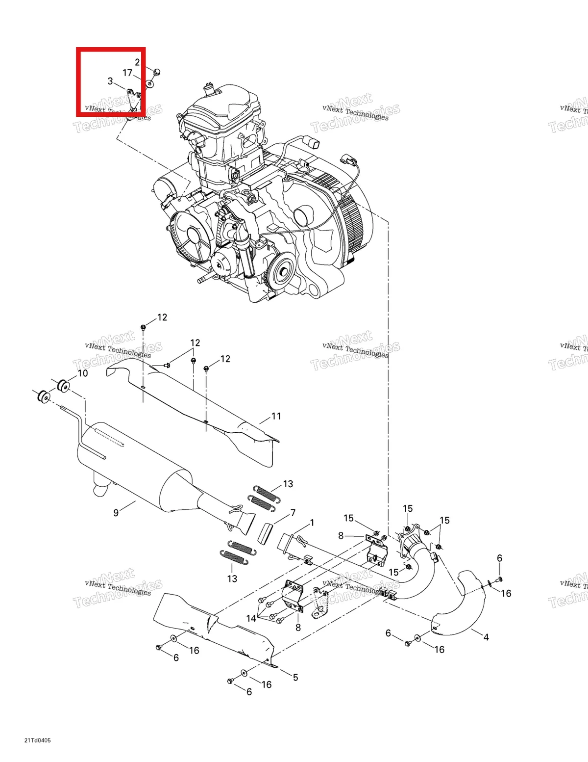 Деталь 707600131 на схеме узла 2004 Can-Am Quest STD Exhaust System