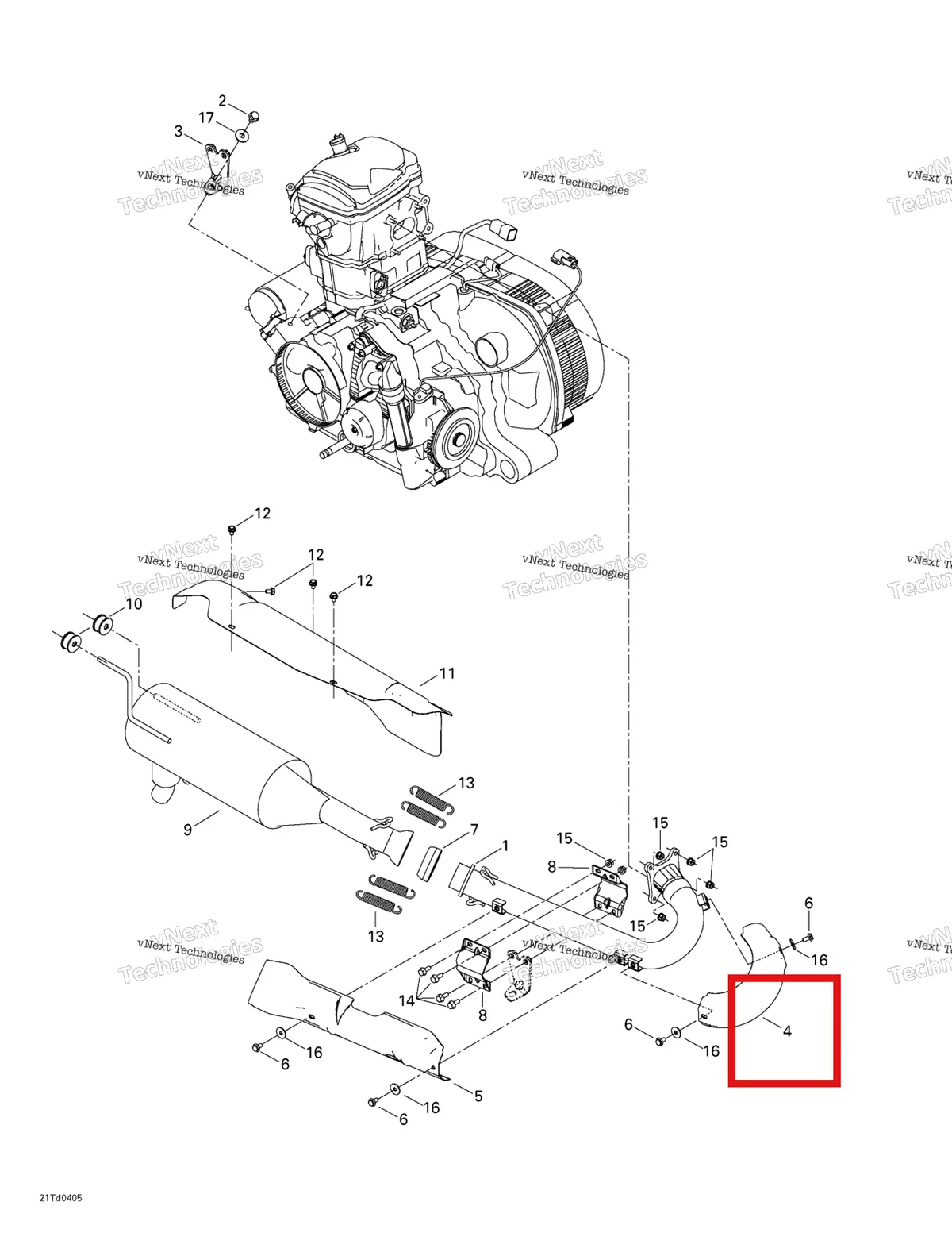 Деталь 707600167 на схеме узла 2004 Can-Am Quest STD Exhaust System