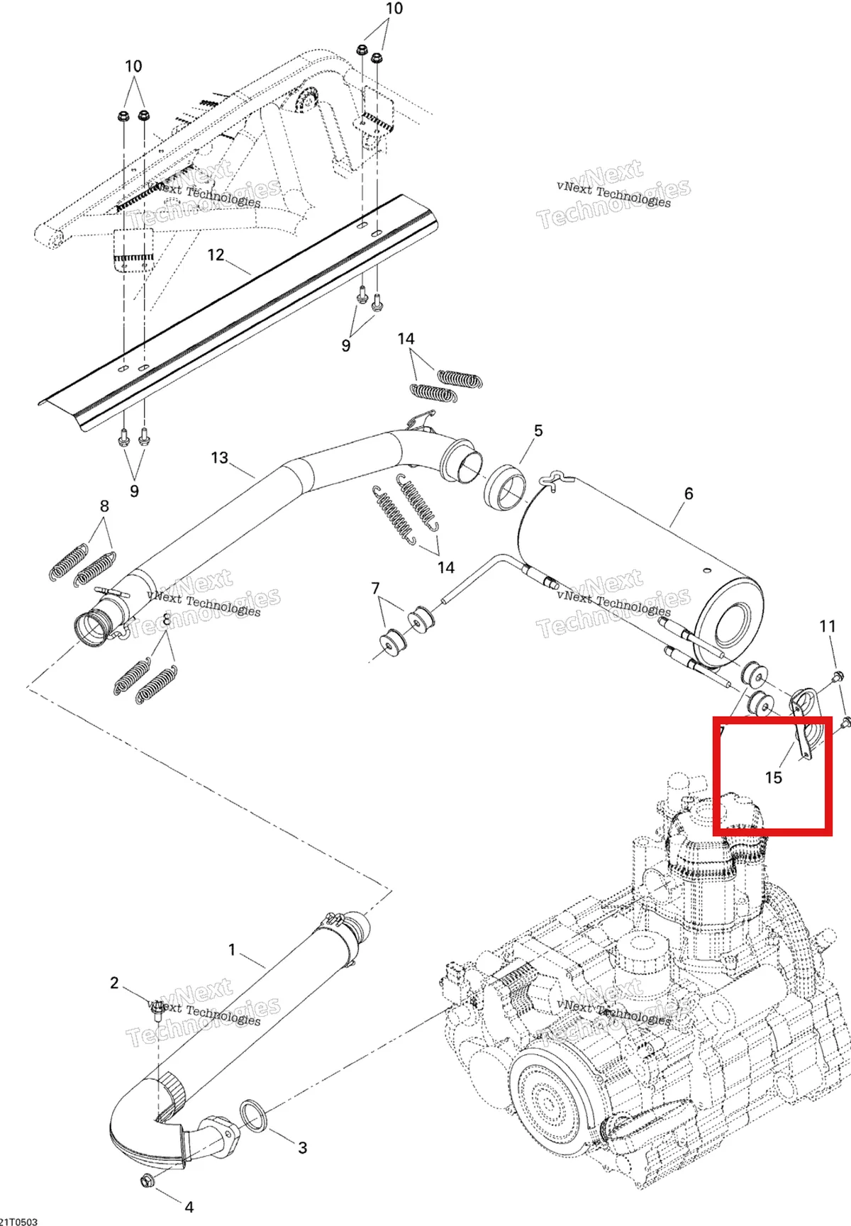 Деталь 707600309 на схеме узла 2005 Can-Am Traxter XL Exhaust System