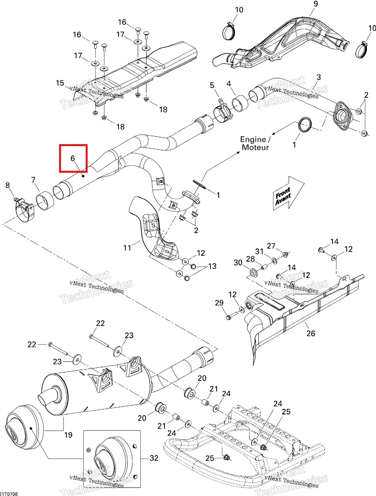 Деталь 707600421 на схеме узла 2007 Can-Am Renegade 800 EFI Exhaust System