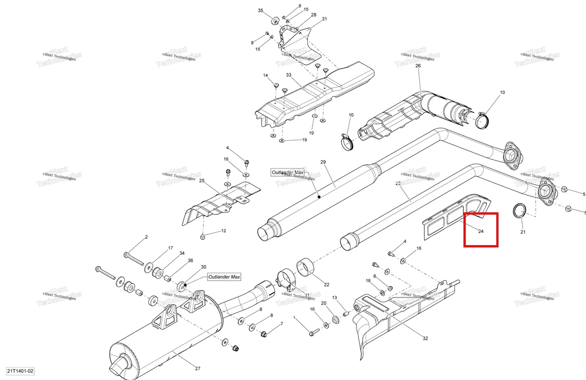 Деталь 707600457 на схеме узла 2014 Can-Am OUTLANDER 400 EFI, STD, XT Exhaust System