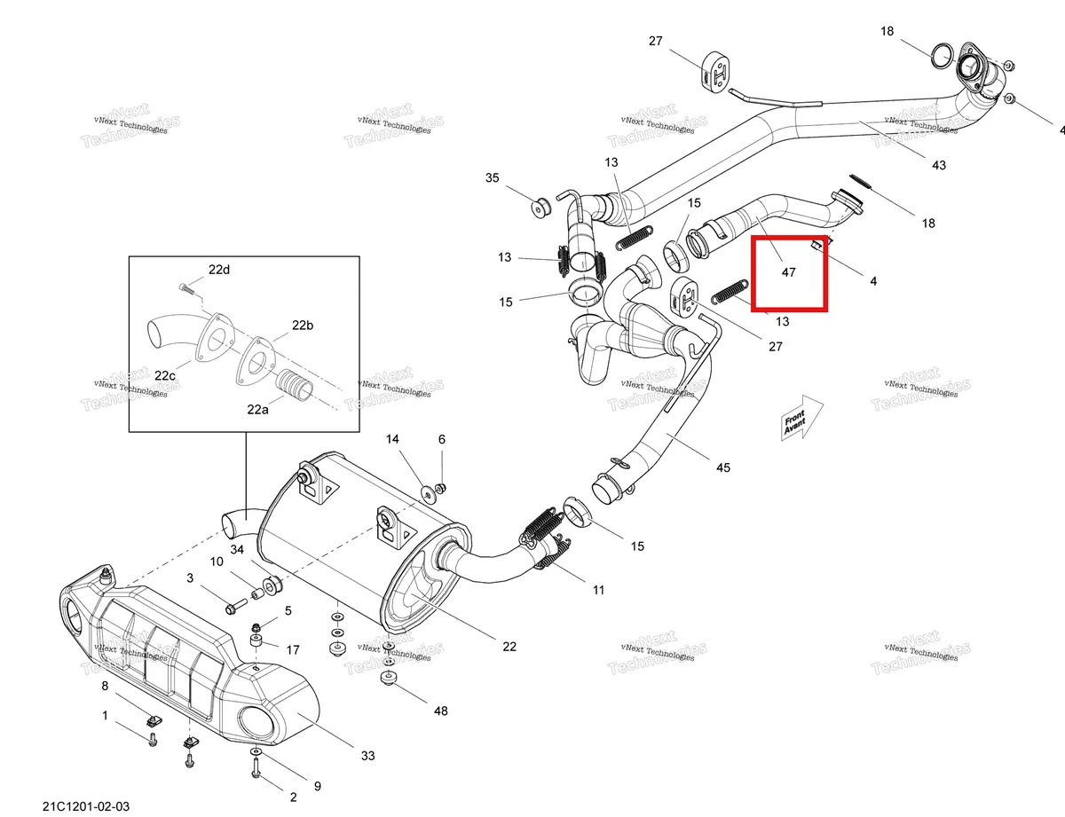 Деталь 707600543 на схеме узла 2012 Can-Am Commander LTD, 1000 EFI Exhaust System