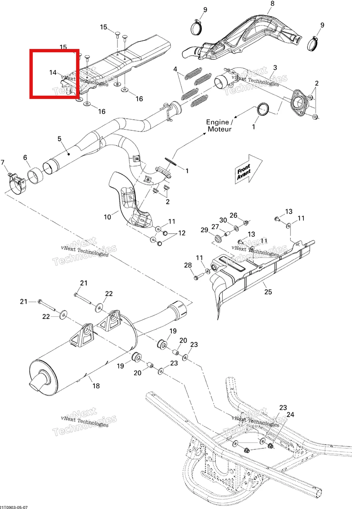 Деталь 707600566 на схеме узла 2009 Can-Am Outlander 650 EFI XT Exhaust System