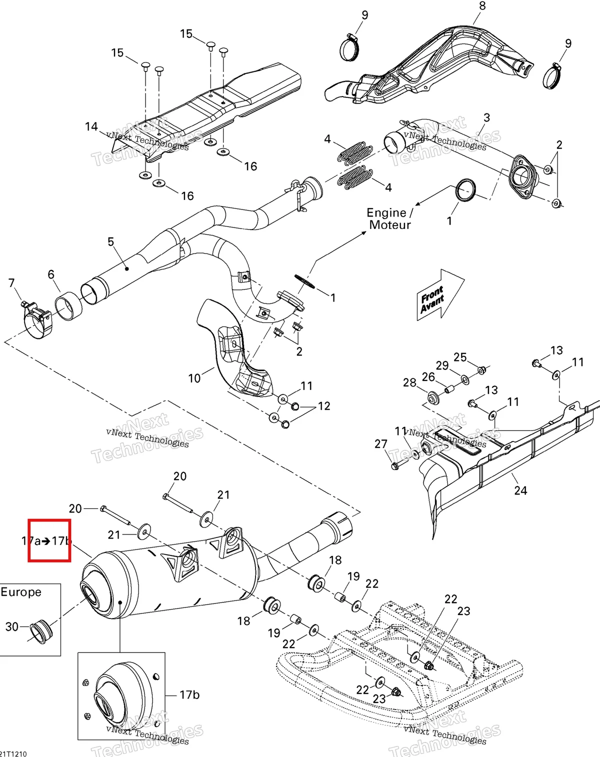 Деталь 707600579 на схеме узла 2012 Can-Am Renagade 500EFI STD Exhaust System