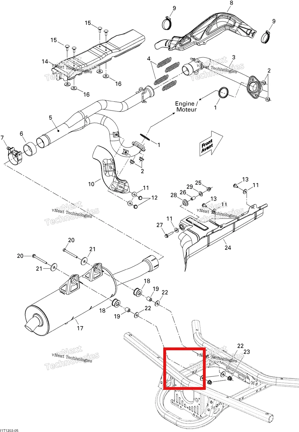 Деталь 707600615 на схеме узла 2012 Can-Am Outlander 500EFI STD & XT Exhaust System