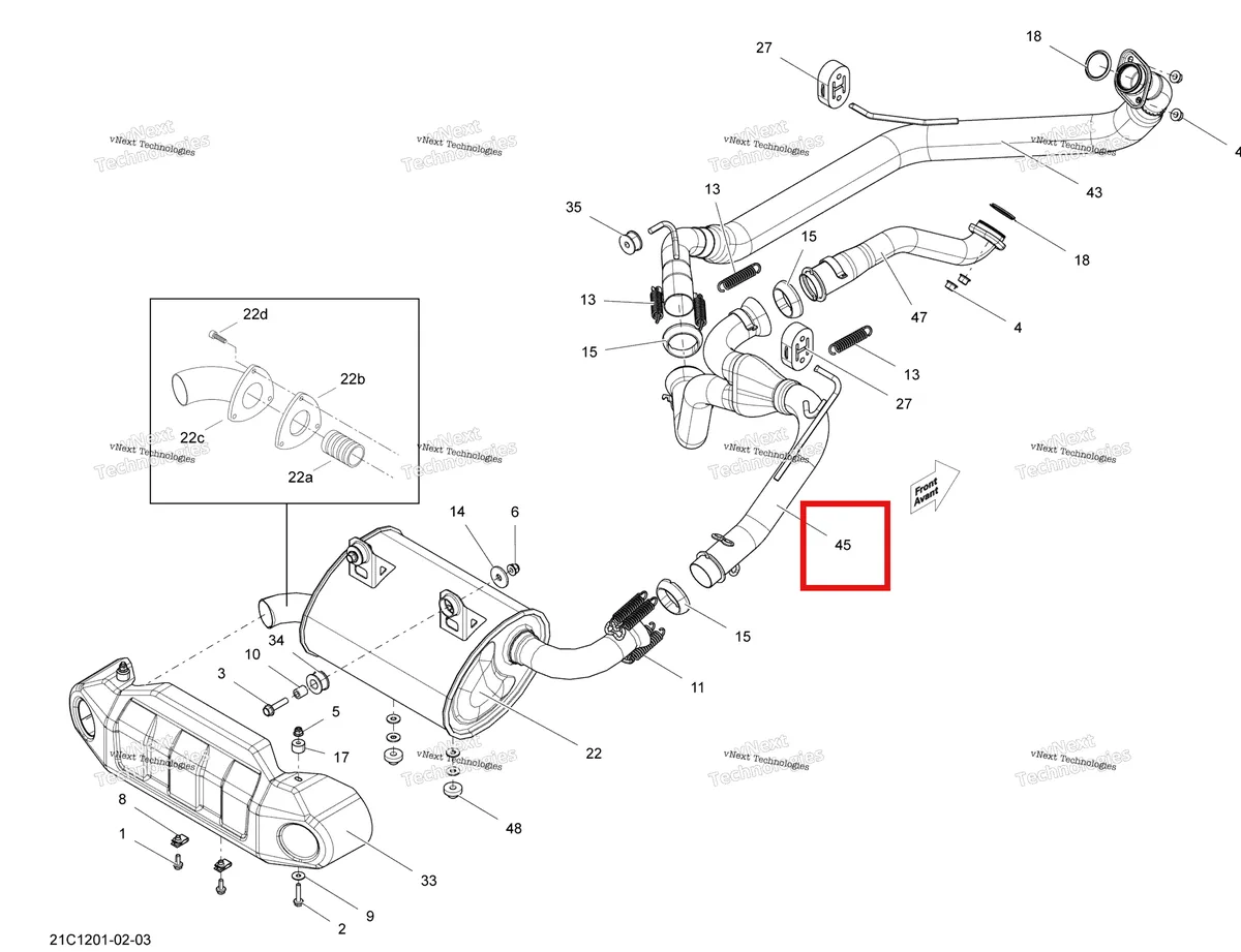 Деталь 707600639 на схеме узла 2012 Can-Am Commander LTD, 1000 EFI Exhaust System