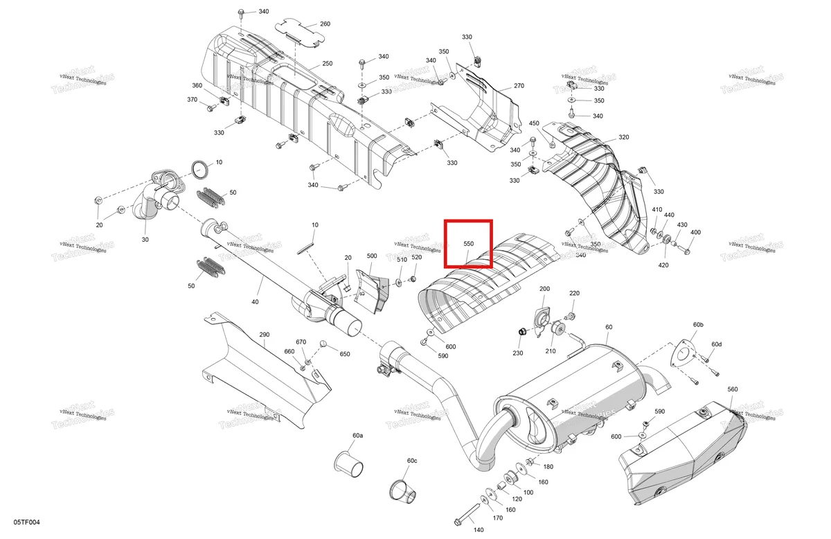 Деталь 707600737 на схеме узла 2026 Can-Am RENEGADE - 4X4 - XMR - 1000R EFI - 5UTA - Hyper Silver Engine - Exhaust
