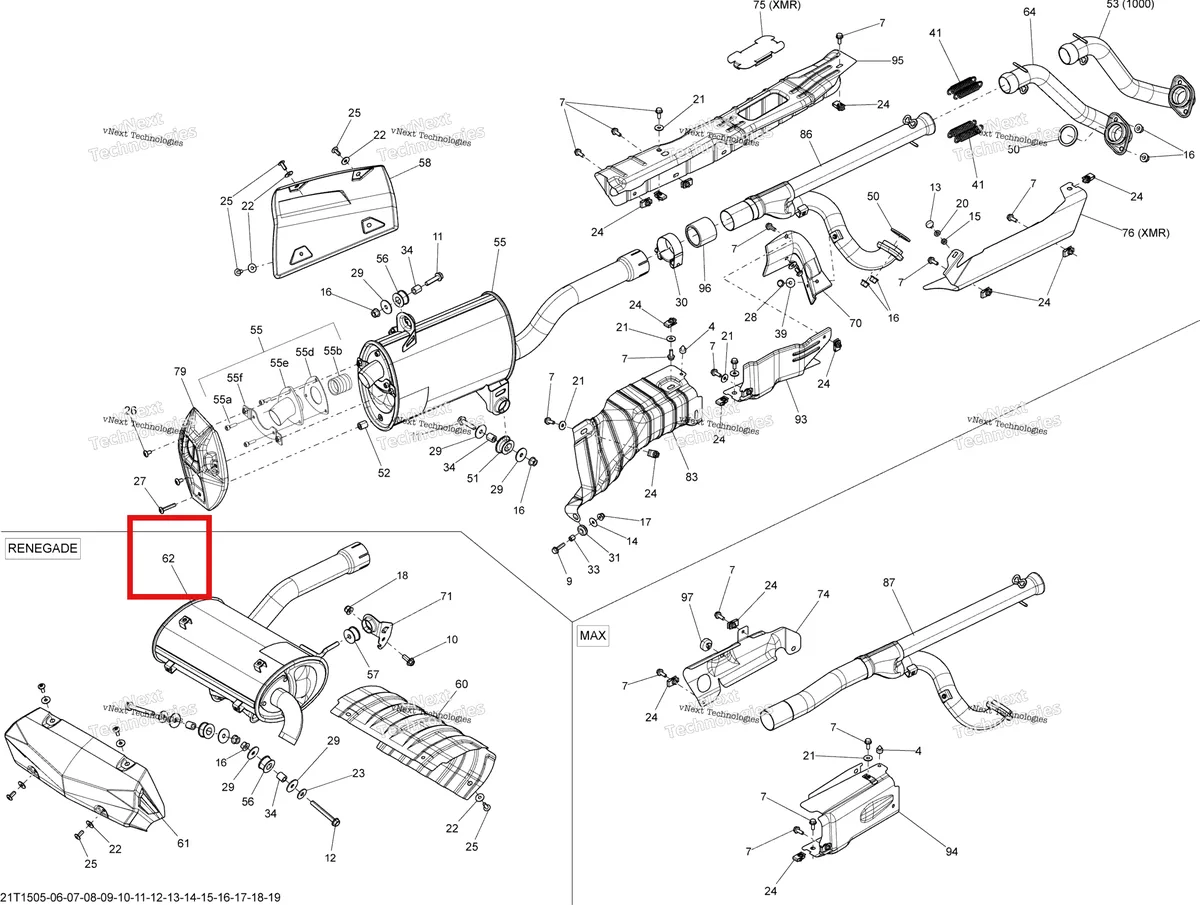 Деталь 707600749 на схеме узла 2015 Can-Am RENEGADE 1000 EFI Exhaust System
