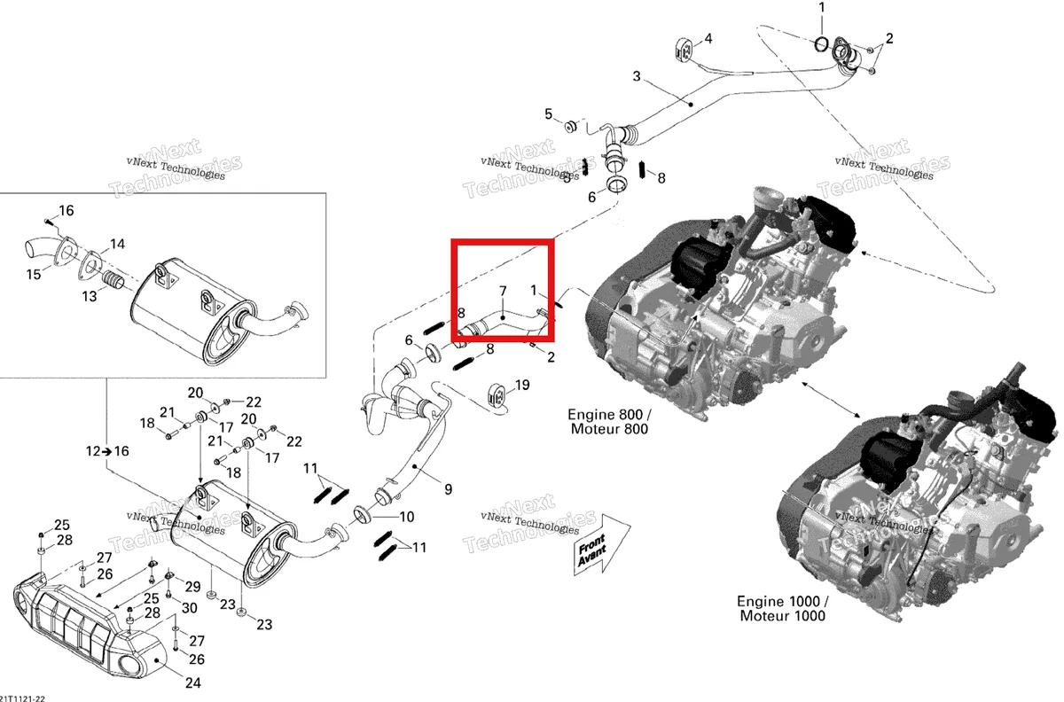Деталь 707600893 на схеме узла 2011 Can-Am Commander 800 Exhaust System