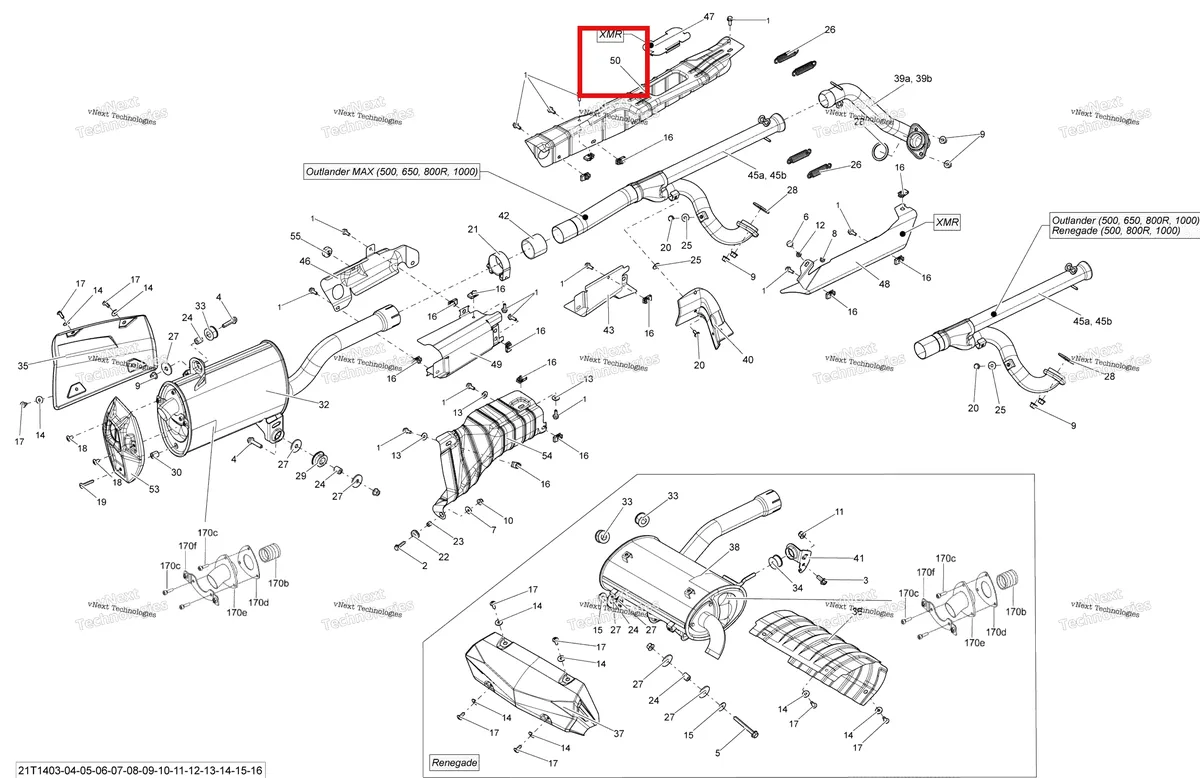 Деталь 707601045 (Теплозащитный экран Can-Am Outlander 1000 EFI DPS XT XT-P (2014) (707601045)) на схеме узла 2014 Can-Am OUTLANDER MAX 1000EFI LTD Exhaust System