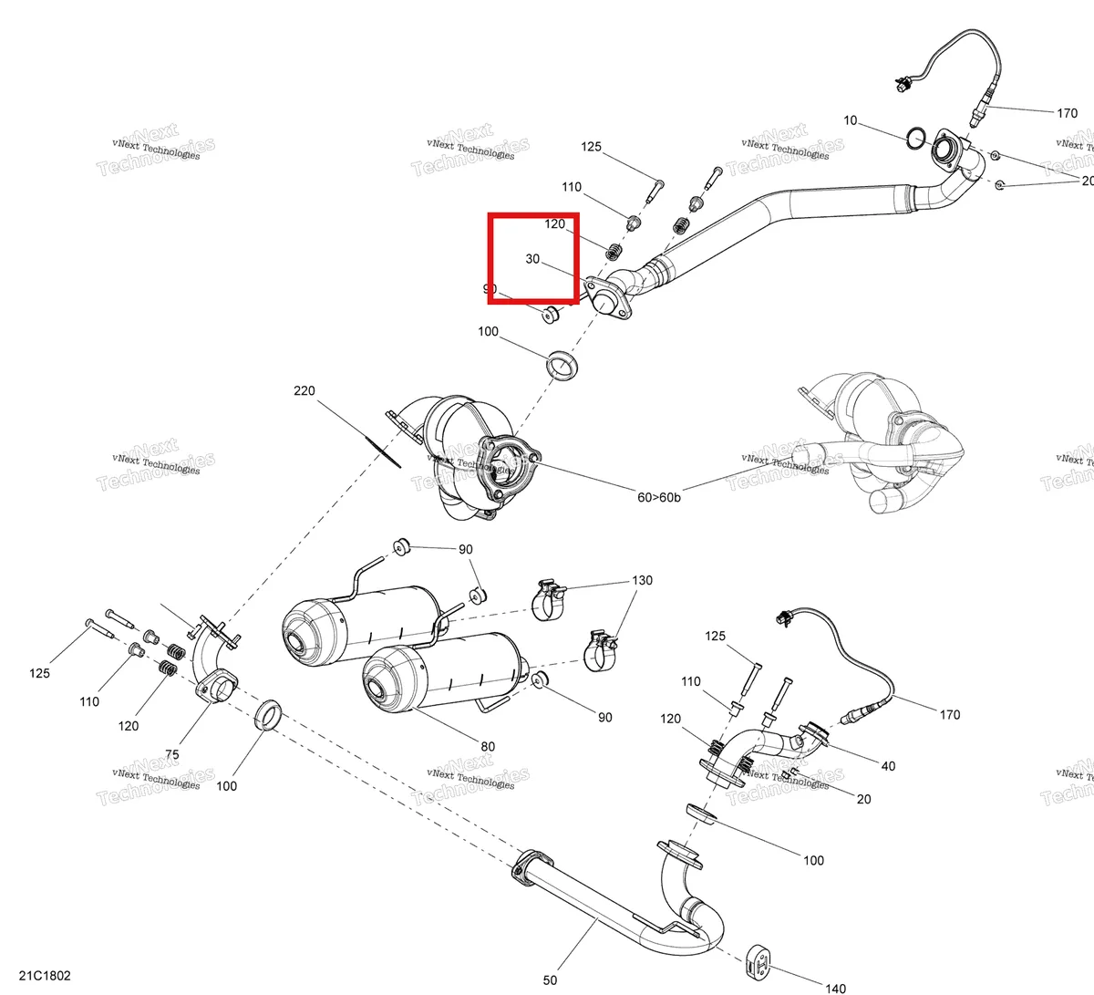 Деталь 707601210 на схеме узла 2018 Can-Am MAVERICK Exhaust Maverick