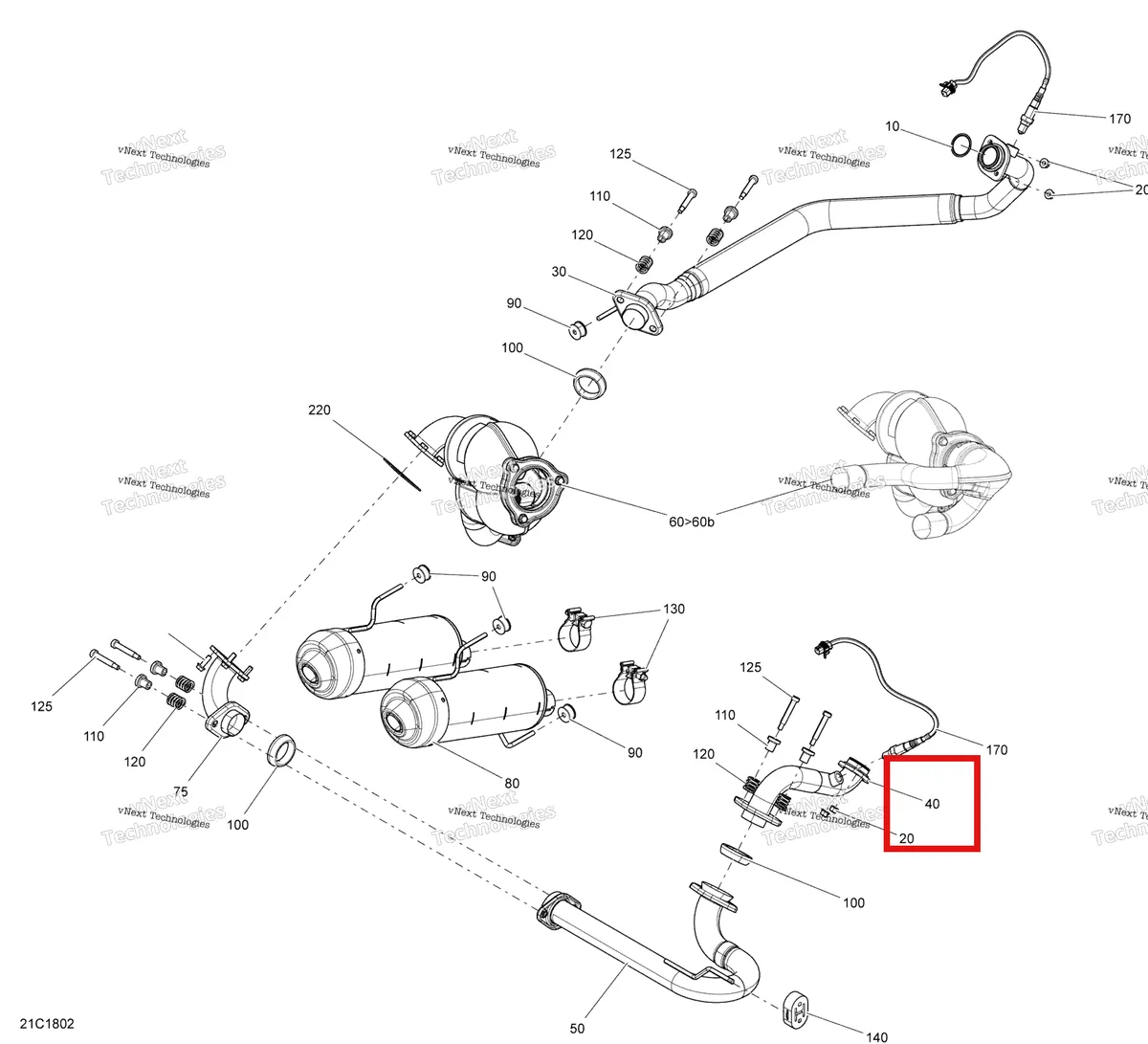 Деталь 707601213 на схеме узла 2018 Can-Am MAVERICK Exhaust Maverick