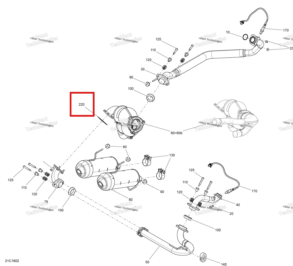 Деталь 707601244 на схеме узла 2018 Can-Am MAVERICK Exhaust Maverick