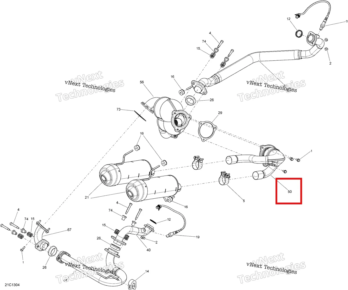 Деталь 707601335 на схеме узла 2013 Can-Am Maverick 1000, STD, XRS Exhaust System
