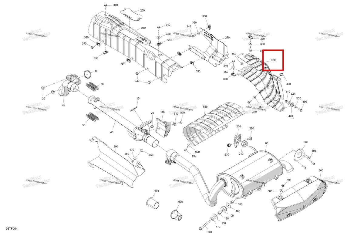 Деталь 707601425 на схеме узла 2026 Can-Am RENEGADE - 4X4 - XMR - 1000R EFI - 5UTA - Hyper Silver Engine - Exhaust
